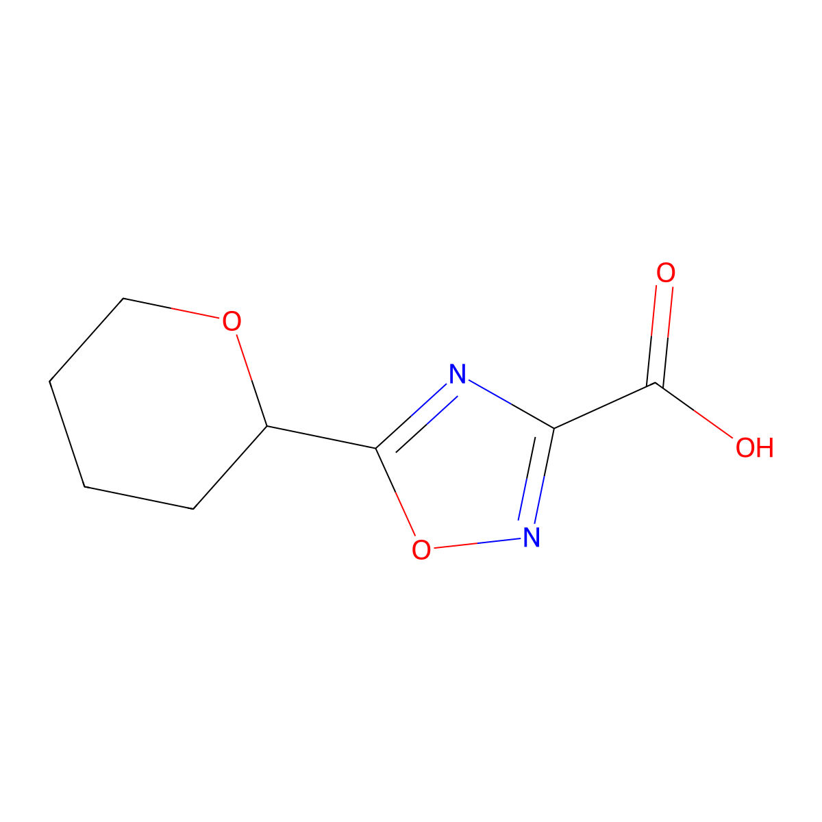 5-(Oxan-2-yl)-1,2,4-oxadiazole-3-carboxylic acid molecular structure, CAS 1342709-01-6