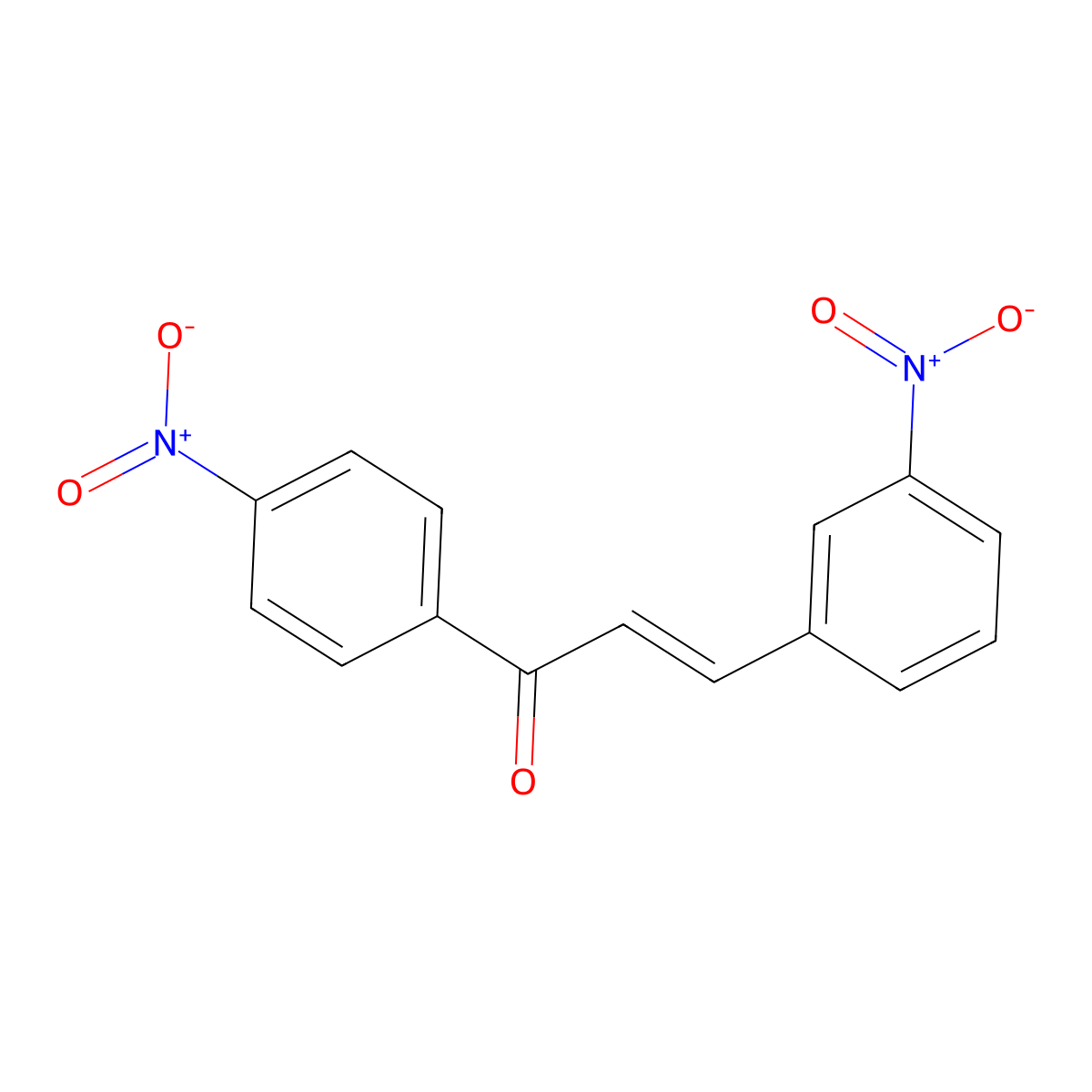 2-Propen-1-one, 3-(3-nitrophenyl)-1-(4-nitrophenyl)-, (2E)- molecular structure, CAS 134271-76-4