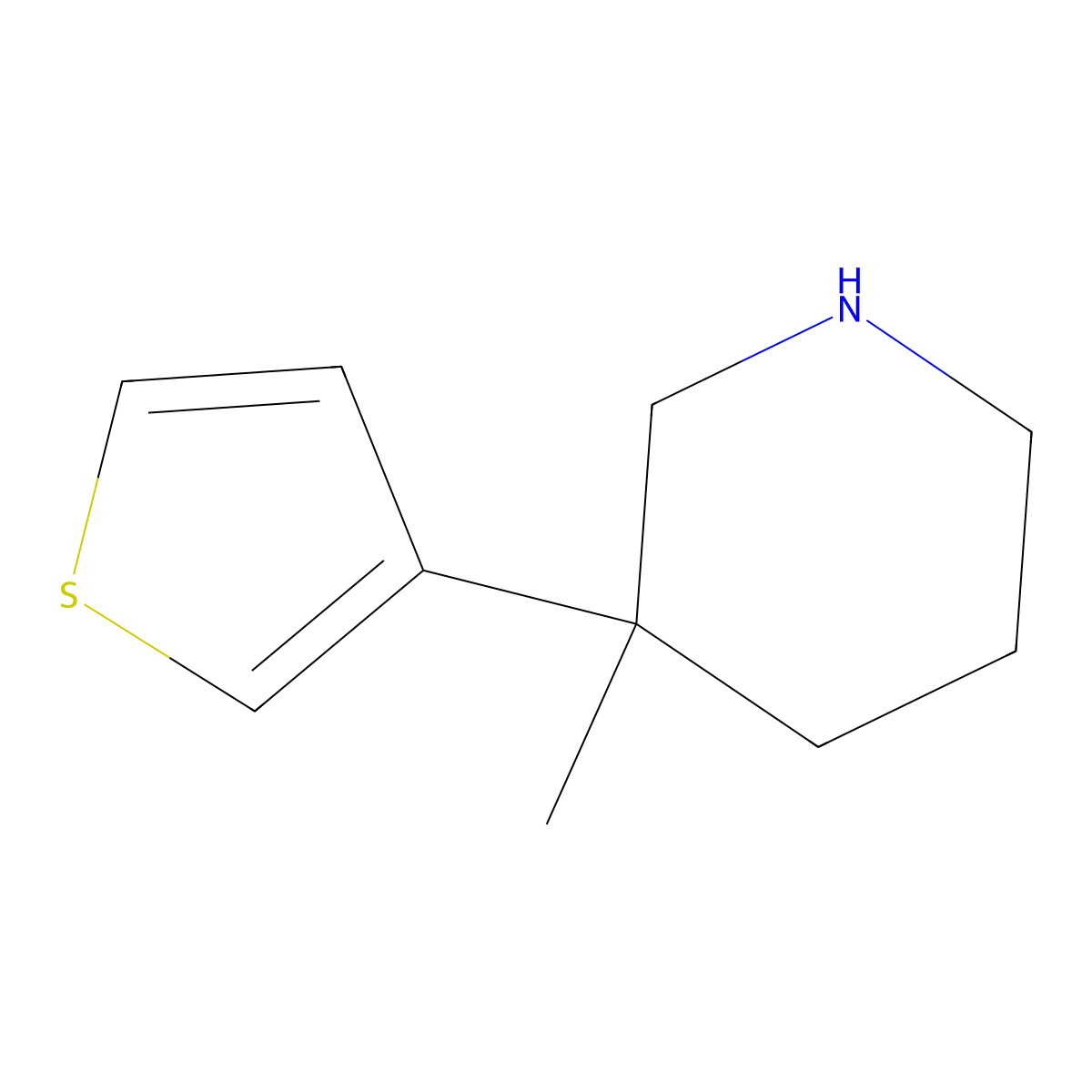3-Methyl-3-(thiophen-3-yl)piperidine molecular structure, CAS 1342712-40-6