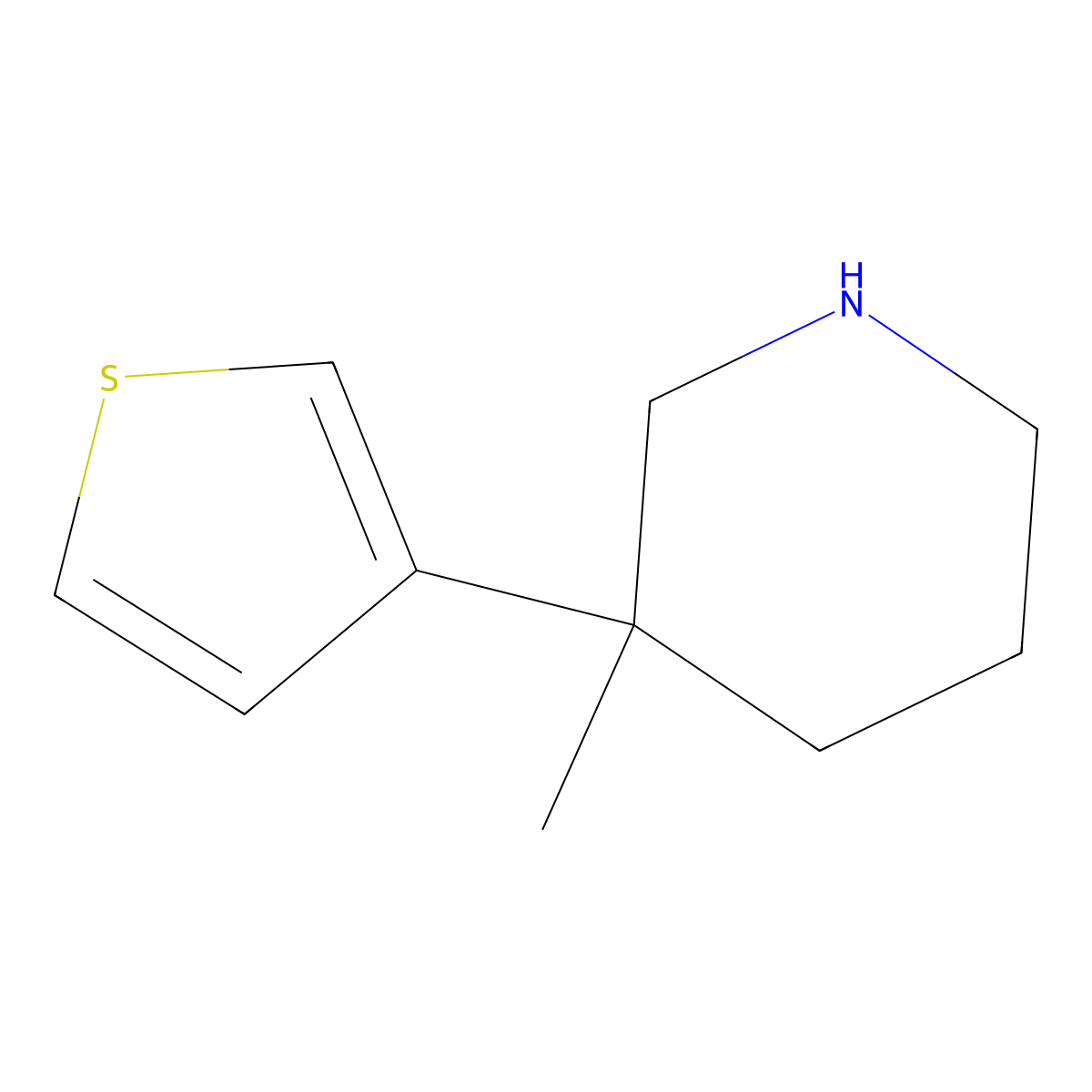 3-Methyl-3-(thiophen-3-yl)piperidine molecular structure, CAS 1342712-40-6