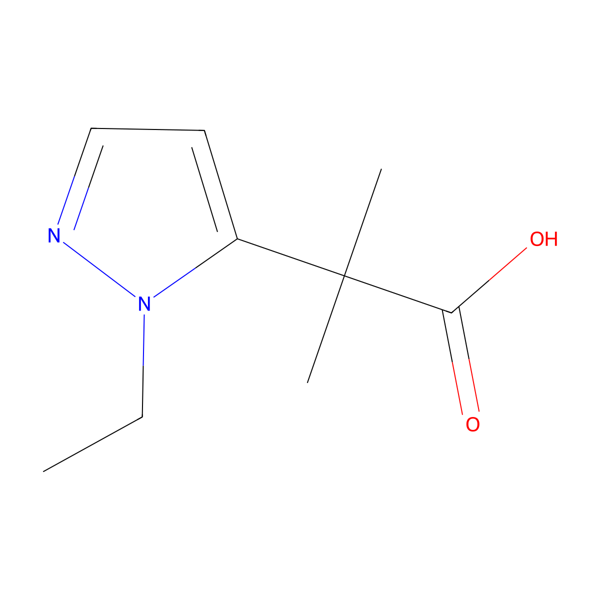 2-(1-ethyl-1H-pyrazol-5-yl)-2-methylpropanoic acid molecular structure, CAS 1342714-01-5