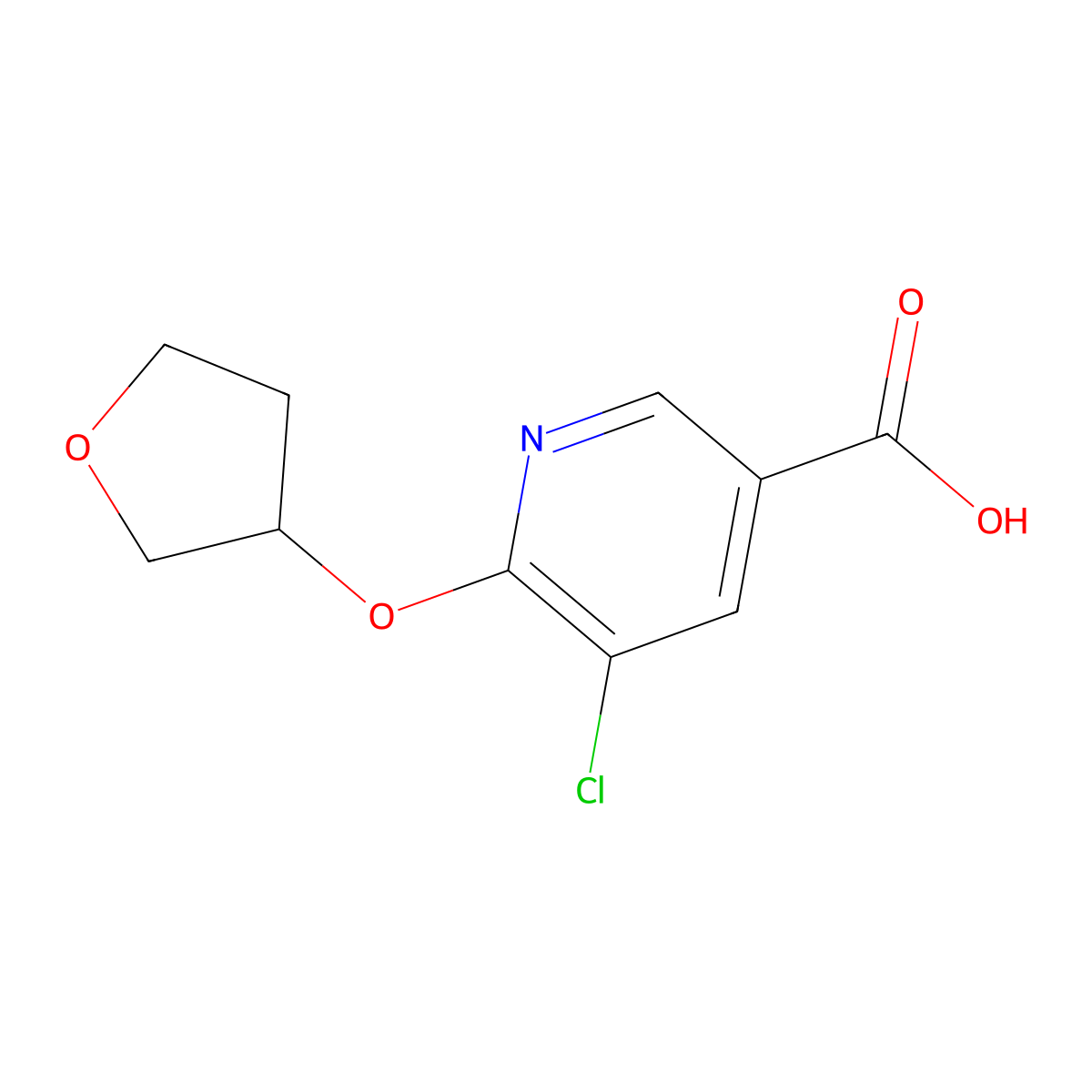 5-Chloro-6-(oxolan-3-yloxy)pyridine-3-carboxylic acid molecular structure, CAS 1342733-18-9