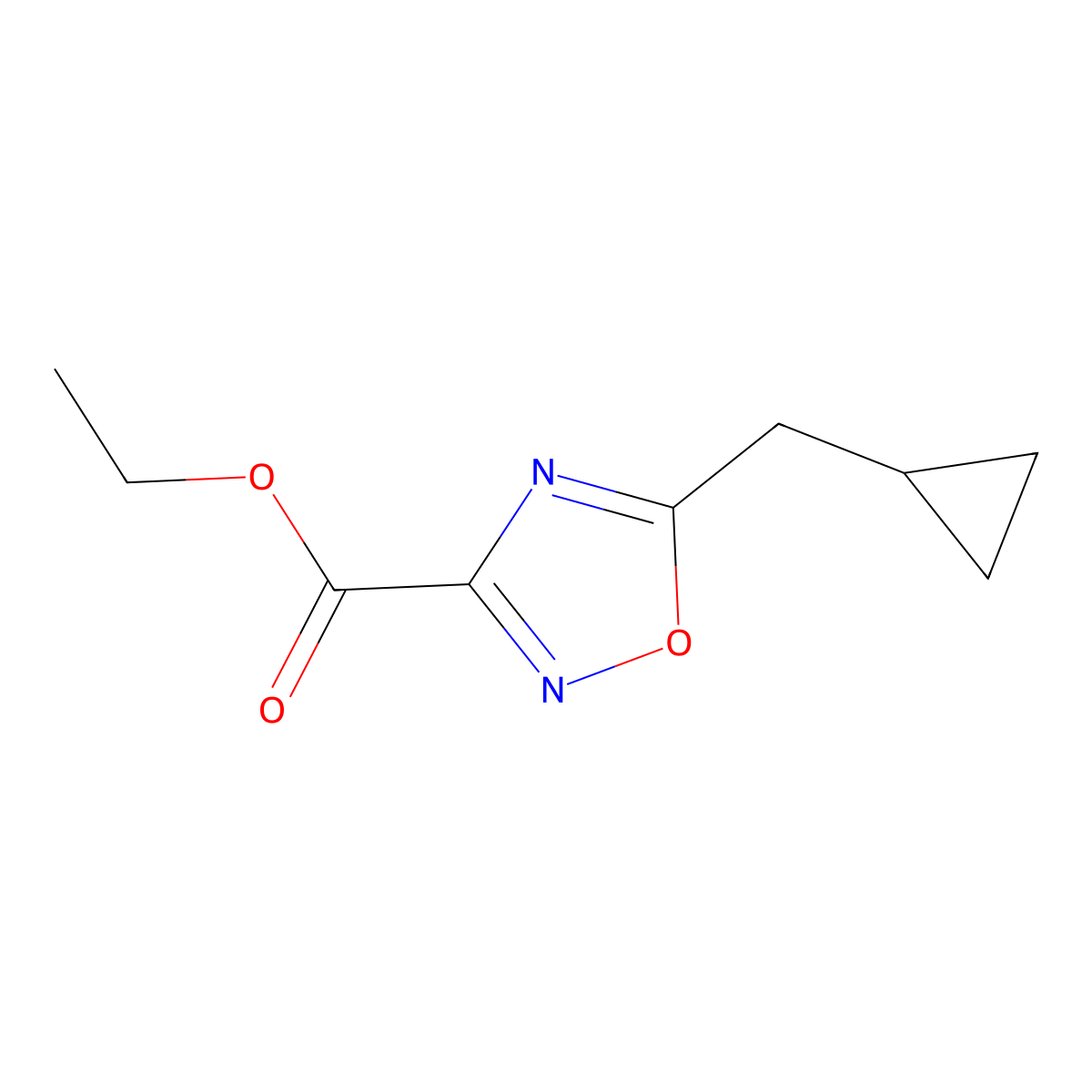 Ethyl 5-(cyclopropylmethyl)-1,2,4-oxadiazole-3-carboxylate molecular structure, CAS 1342736-74-6