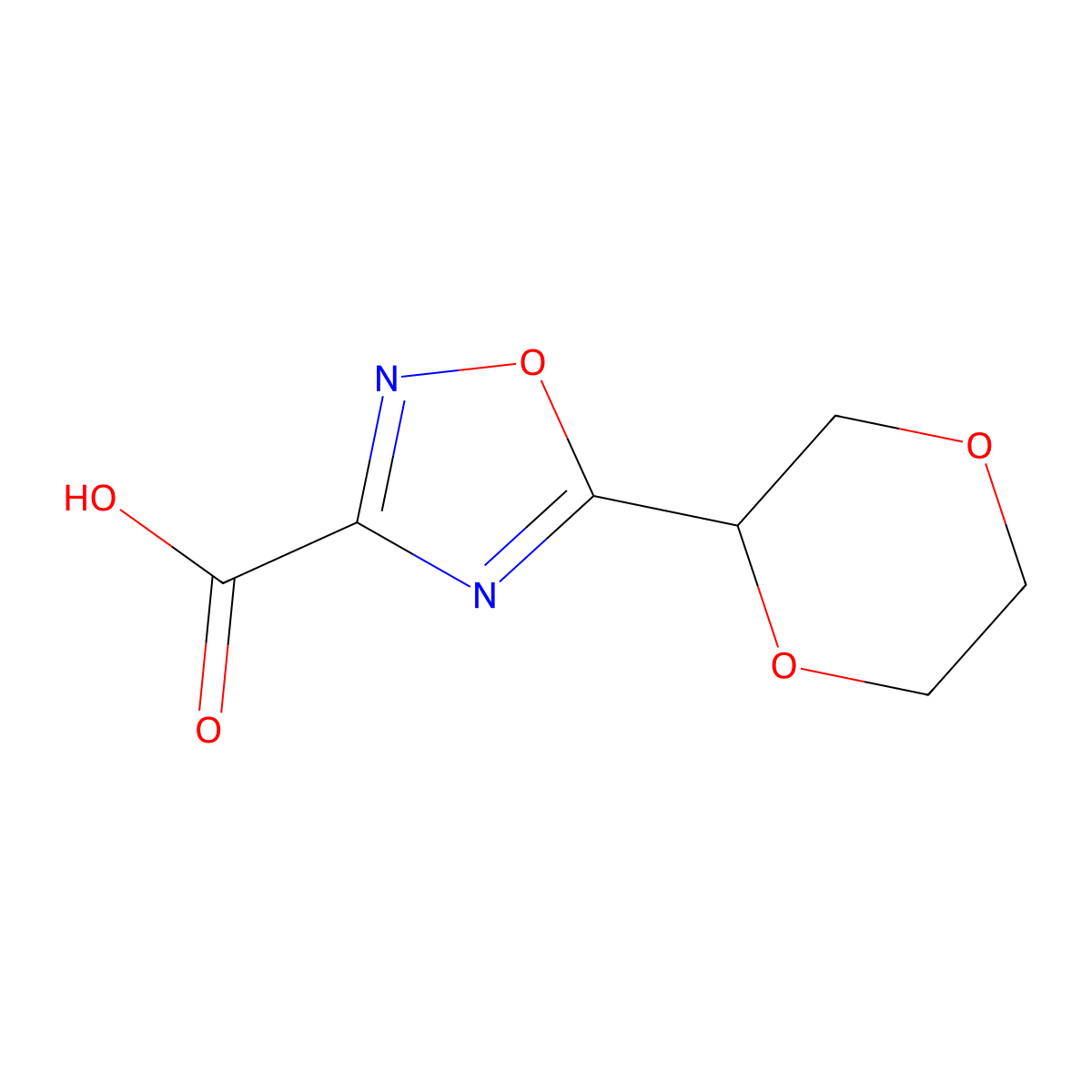 5-(1,4-Dioxan-2-yl)-1,2,4-oxadiazole-3-carboxylic acid molecular structure, CAS 1342743-95-6