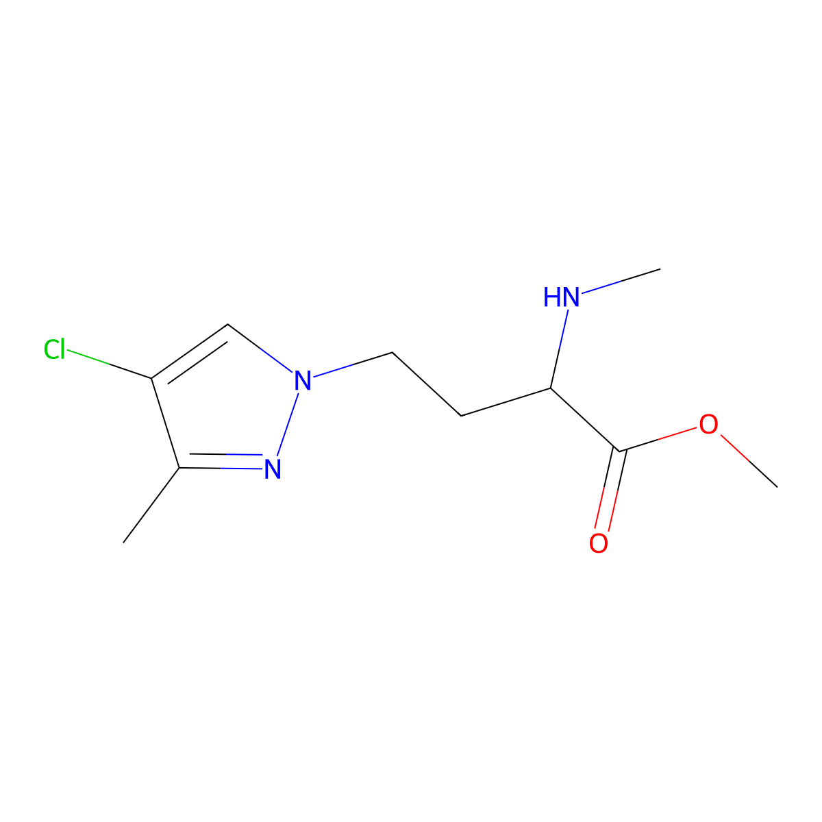 Methyl 4-(4-chloro-3-methyl-1h-pyrazol-1-yl)-2-(methylamino)butanoate molecular structure, CAS 1342754-38-4