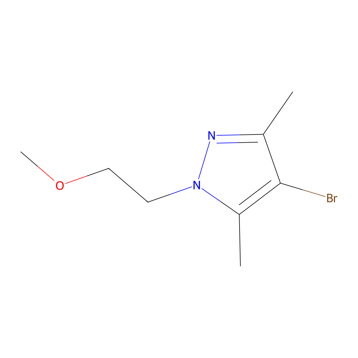 4-bromo-1-(2-methoxyethyl)-3,5-dimethyl-1H-pyrazole molecular structure, CAS 1342761-60-7