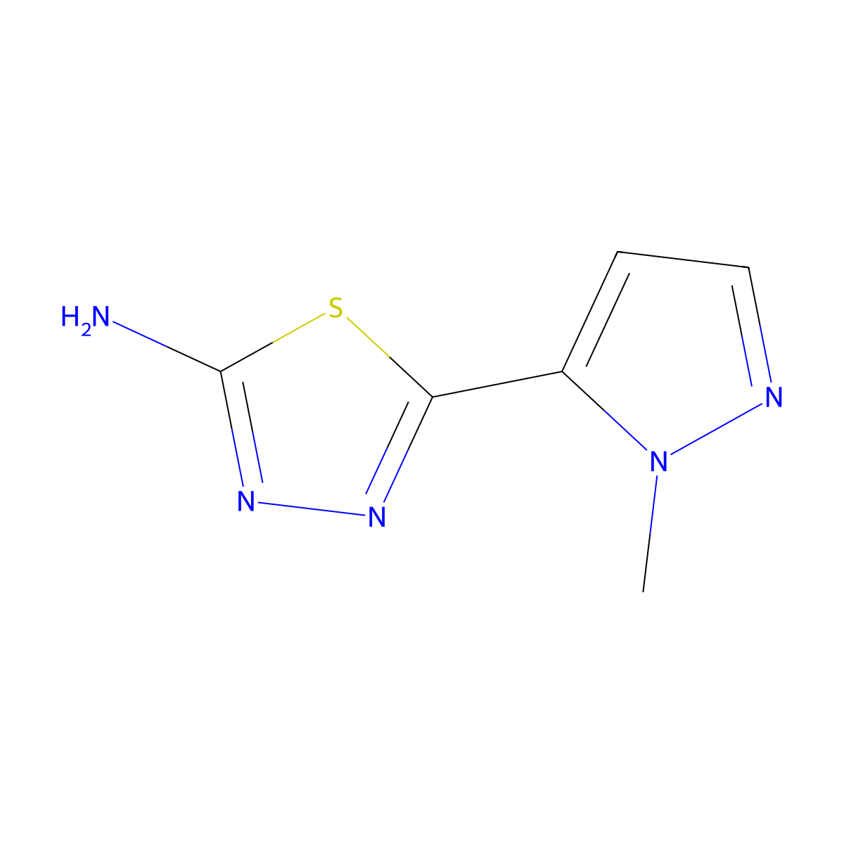 5-(1-methyl-1H-pyrazol-5-yl)-1,3,4-thiadiazol-2-amine molecular structure, CAS 1342779-21-8