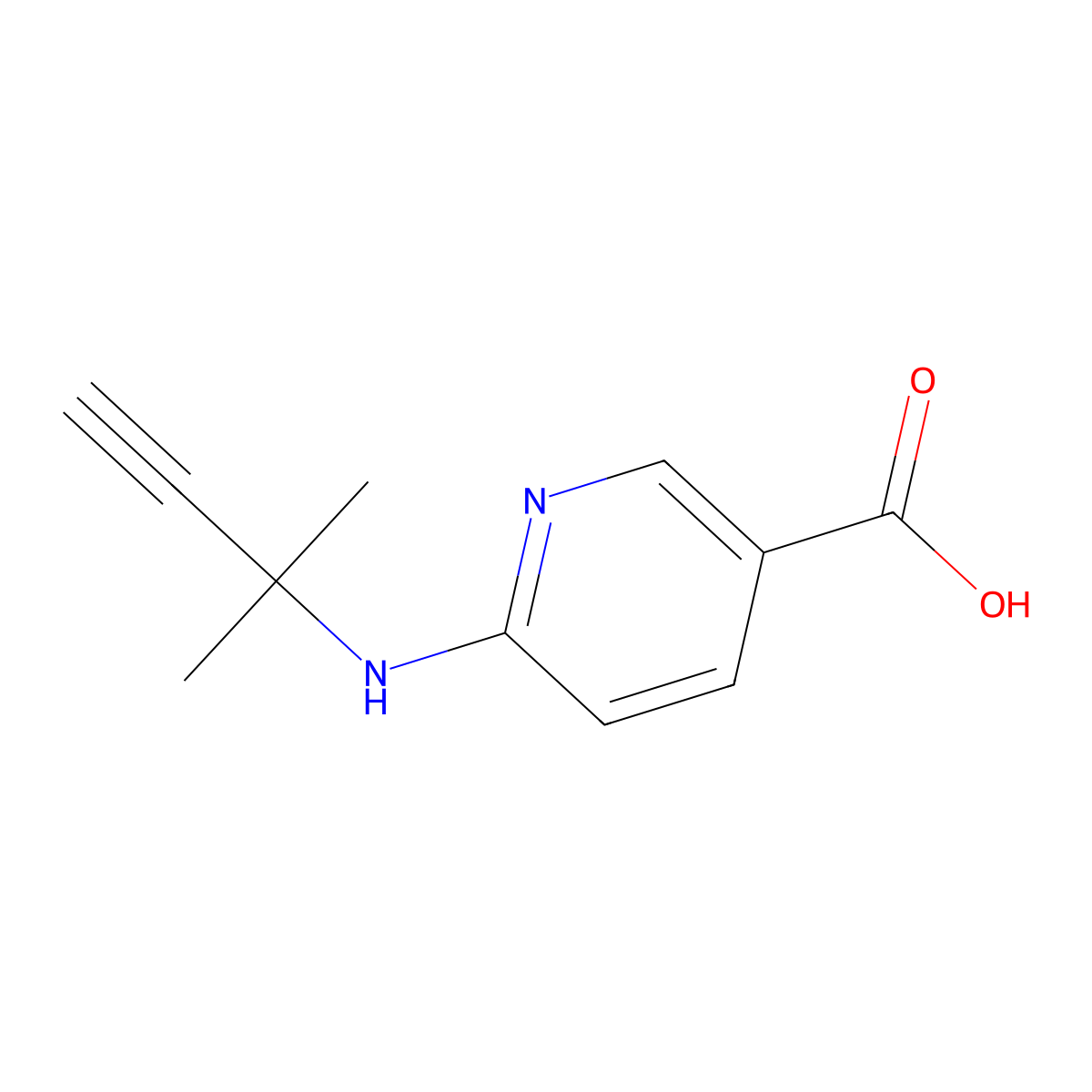 6-[(2-Methylbut-3-yn-2-yl)amino]pyridine-3-carboxylic acid molecular structure, CAS 1342782-06-2