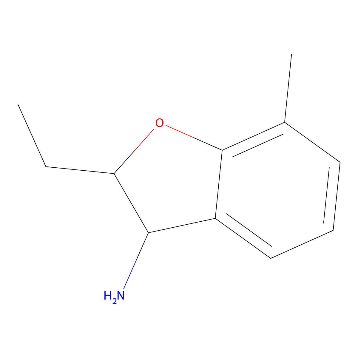 2-Ethyl-7-methyl-2,3-dihydro-1-benzofuran-3-amine molecular structure, CAS 1342784-86-4
