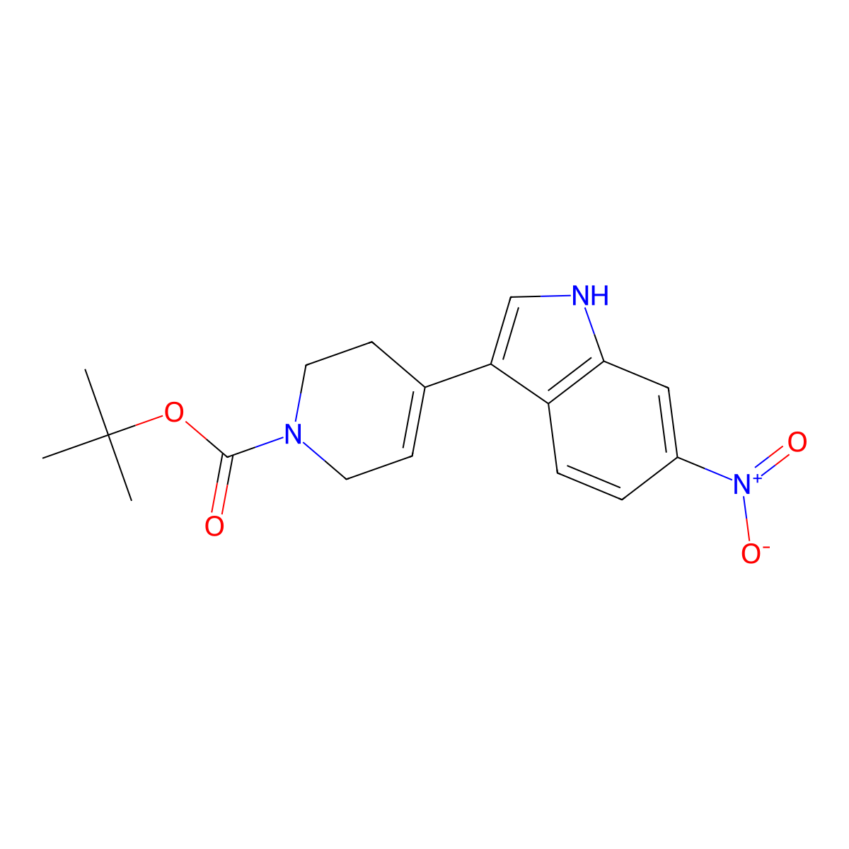 Tert-butyl 4-(6-nitro-1H-indol-3-YL)-5,6-dihydropyridine-1(2H)-carboxylate molecular structure, CAS 1342806-94-3