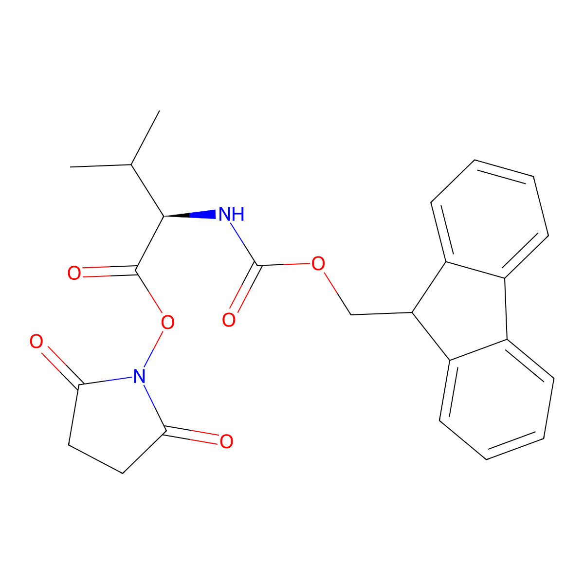(R)-2,5-Dioxopyrrolidin-1-yl 2-((((9H-fluoren-9-yl)methoxy)carbonyl)amino)-3-methylbutanoate molecular structure, CAS 1342820-49-8