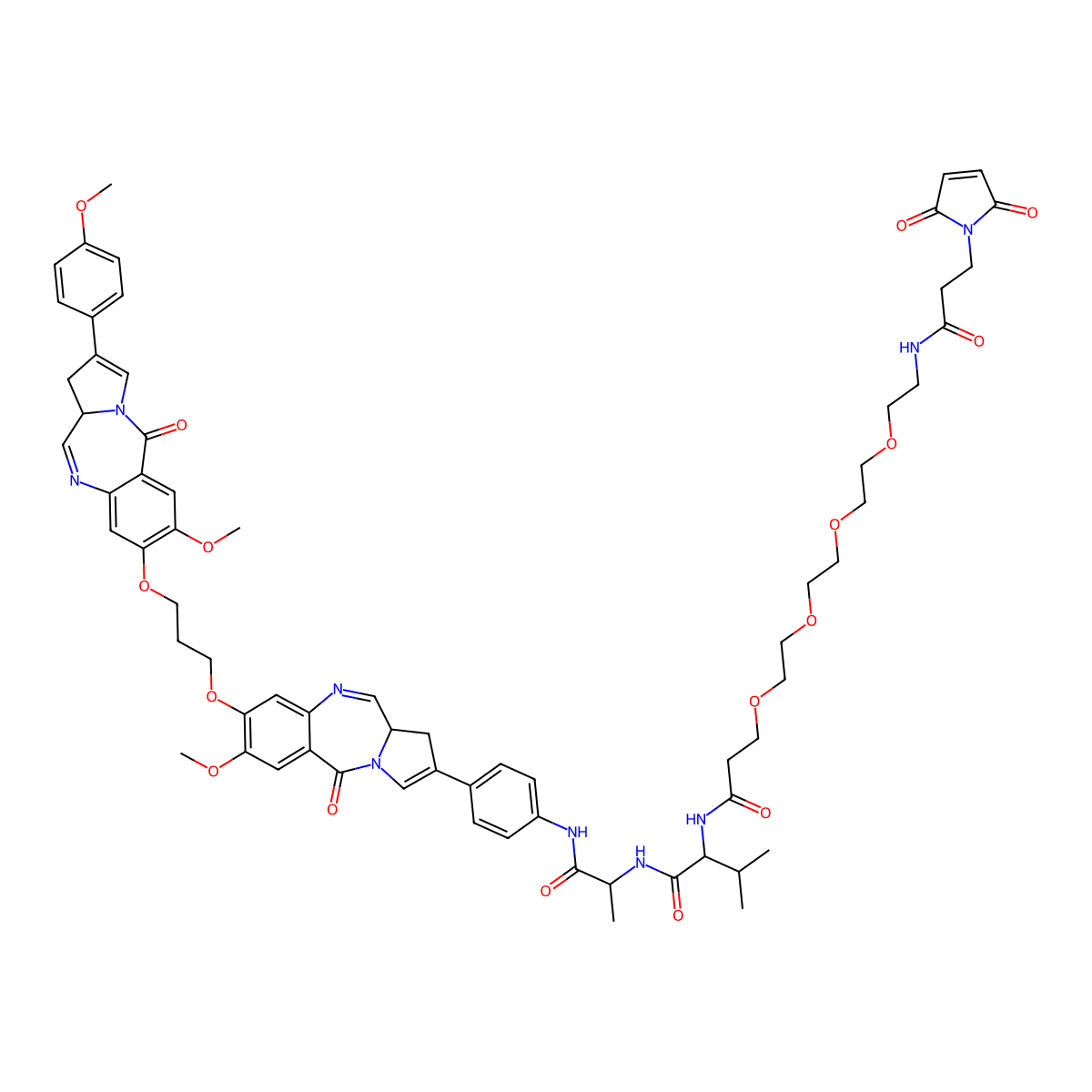 Mal-PEG4-VA-PBD molecular structure, CAS 1342820-68-1