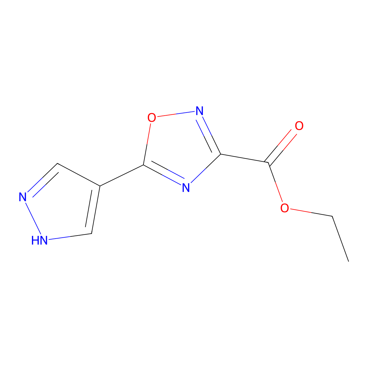 Ethyl 5-(1h-pyrazol-4-yl)-1,2,4-oxadiazole-3-carboxylate molecular structure, CAS 1342825-67-5