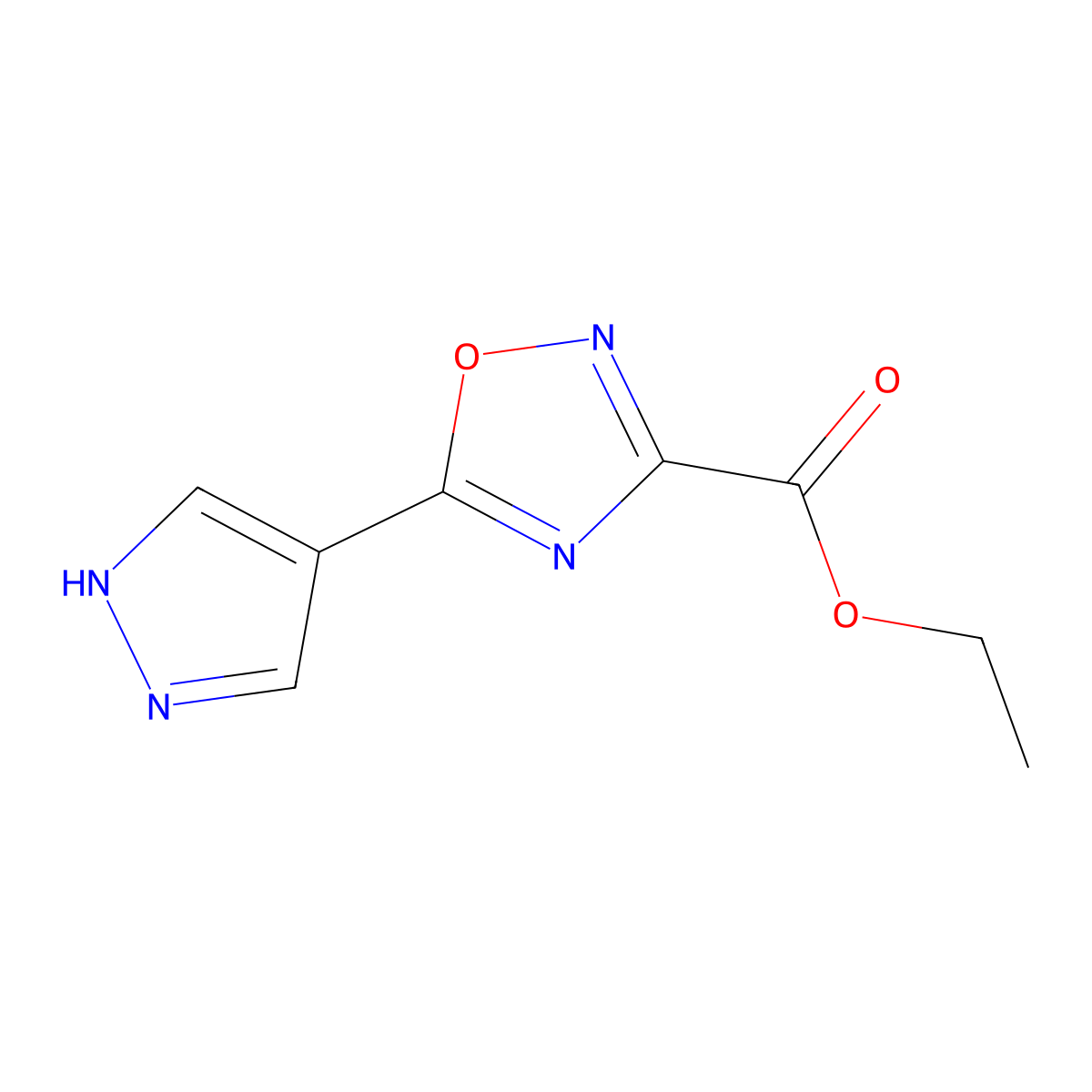 Ethyl 5-(1h-pyrazol-4-yl)-1,2,4-oxadiazole-3-carboxylate molecular structure, CAS 1342825-67-5