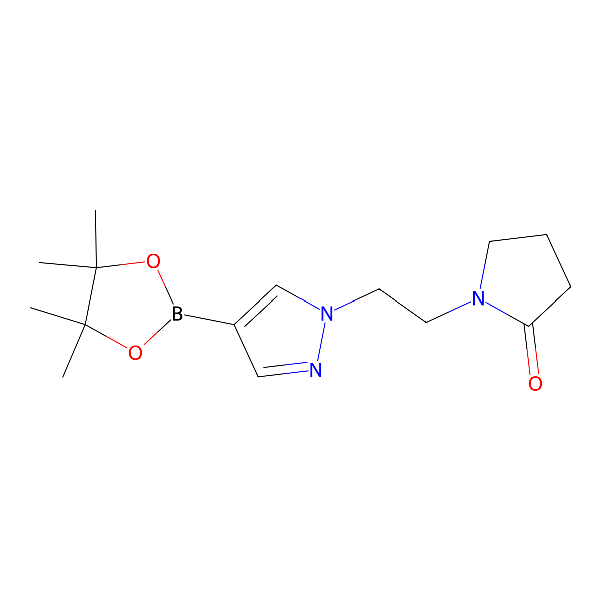 1-{2-[4-(tetramethyl-1,3,2-dioxaborolan-2-yl)-1H-pyrazol-1-yl]ethyl}pyrrolidin-2-one molecular structure, CAS 1342834-87-0