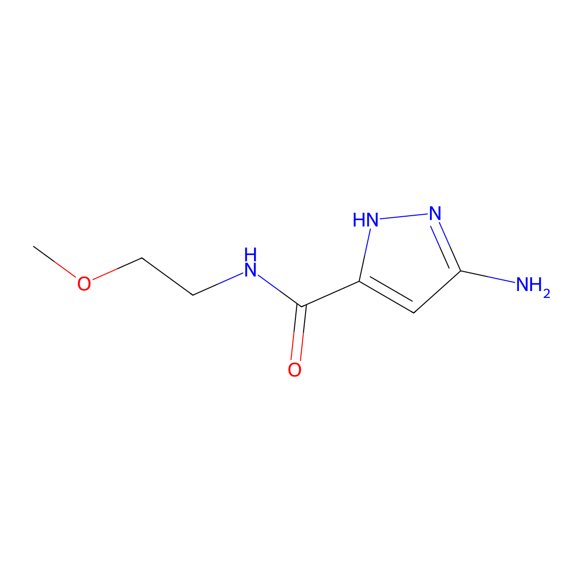 3-amino-N-(2-methoxyethyl)-1H-pyrazole-5-carboxamide molecular structure, CAS 1342836-84-3