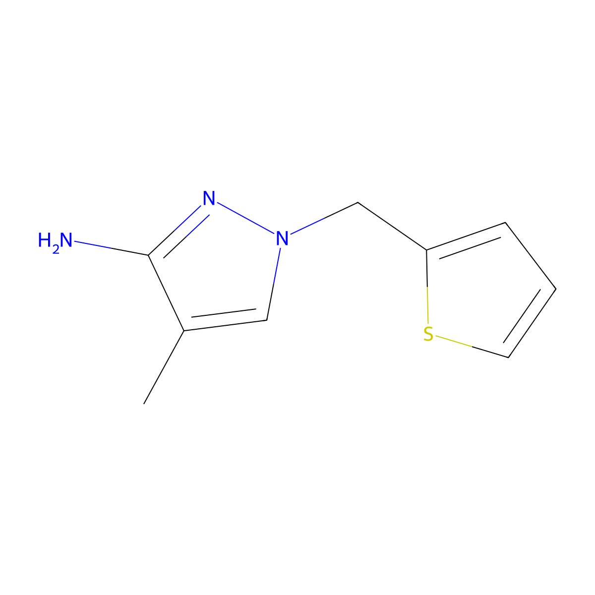 4-Methyl-1-[(thiophen-2-yl)methyl]-1H-pyrazol-3-amine molecular structure, CAS 1342844-88-5