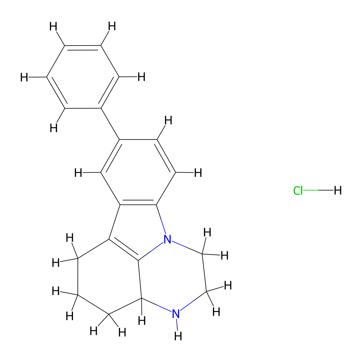 1H-Pyrazino(3,2,1-jk)carbazole, 2,3,3a,4,5,6-hexahydro-8-phenyl-, monohydrochloride molecular structure, CAS 134285-30-6