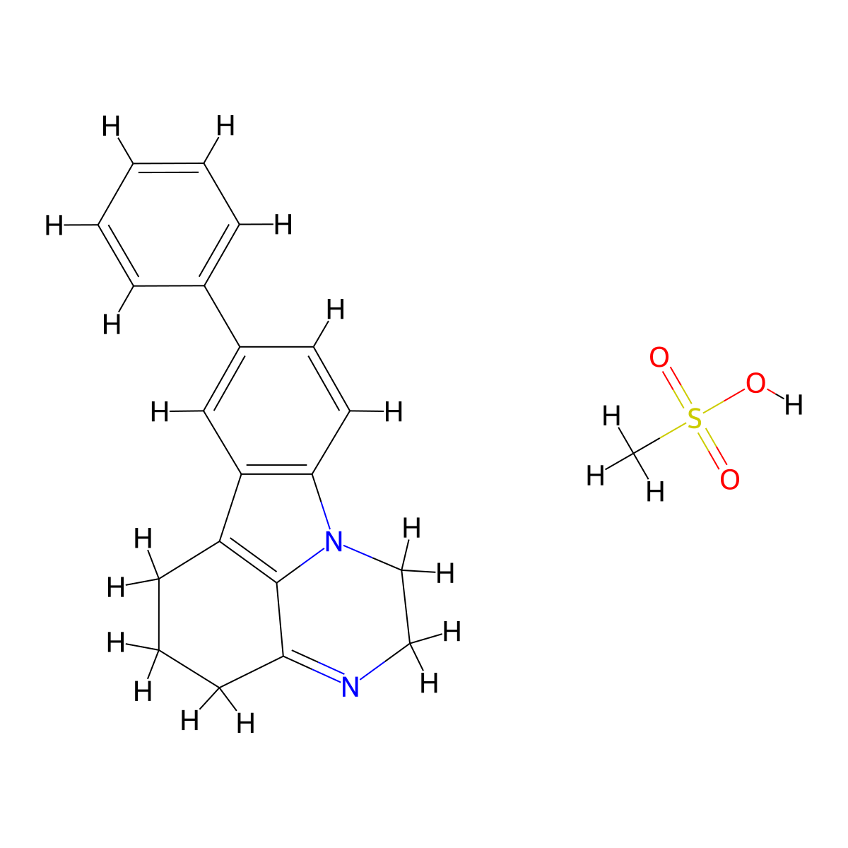 1H-Pyrazino(3,2,1-jk)carbazole, 2,4,5,6-tetrahydro-8-phenyl-, monomethanesulfonate molecular structure, CAS 134285-31-7
