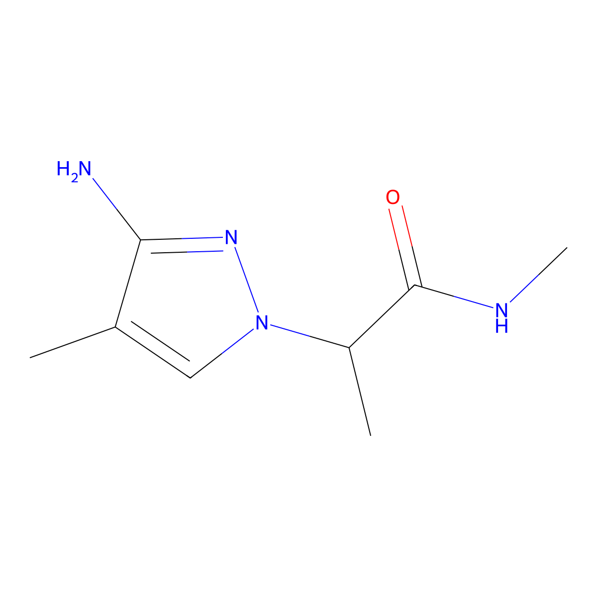 2-(3-amino-4-methyl-1H-pyrazol-1-yl)-N-methylpropanamide molecular structure, CAS 1342850-24-1