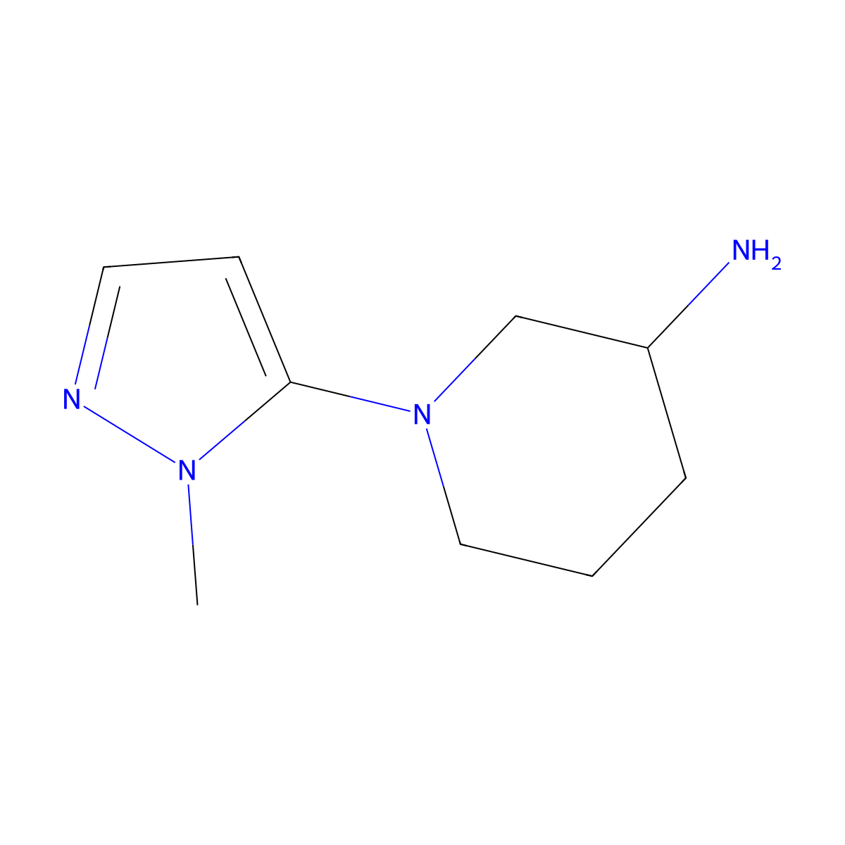 1-(1-methyl-1H-pyrazol-5-yl)piperidin-3-amine molecular structure, CAS 1342851-15-3