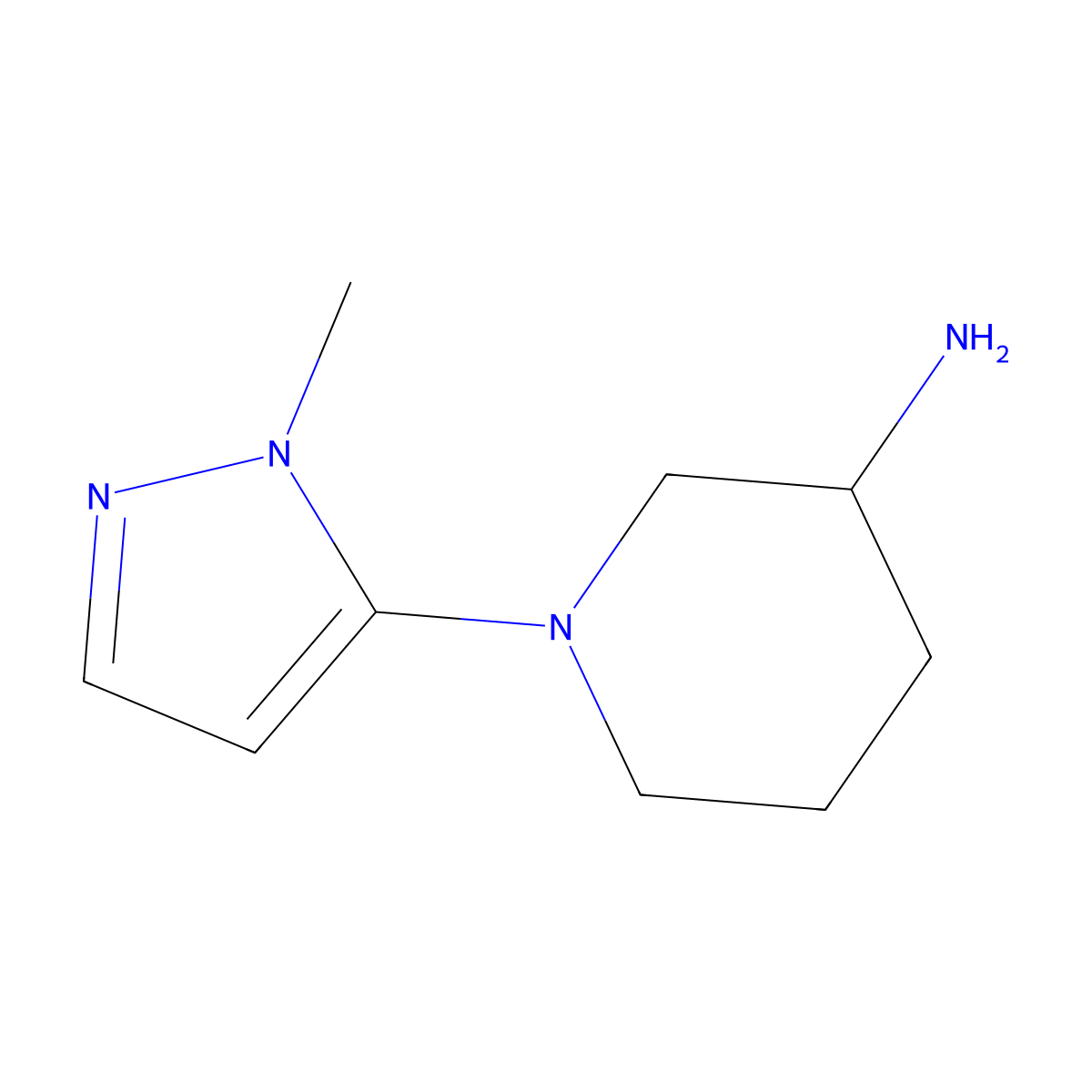 1-(1-methyl-1H-pyrazol-5-yl)piperidin-3-amine molecular structure, CAS 1342851-15-3