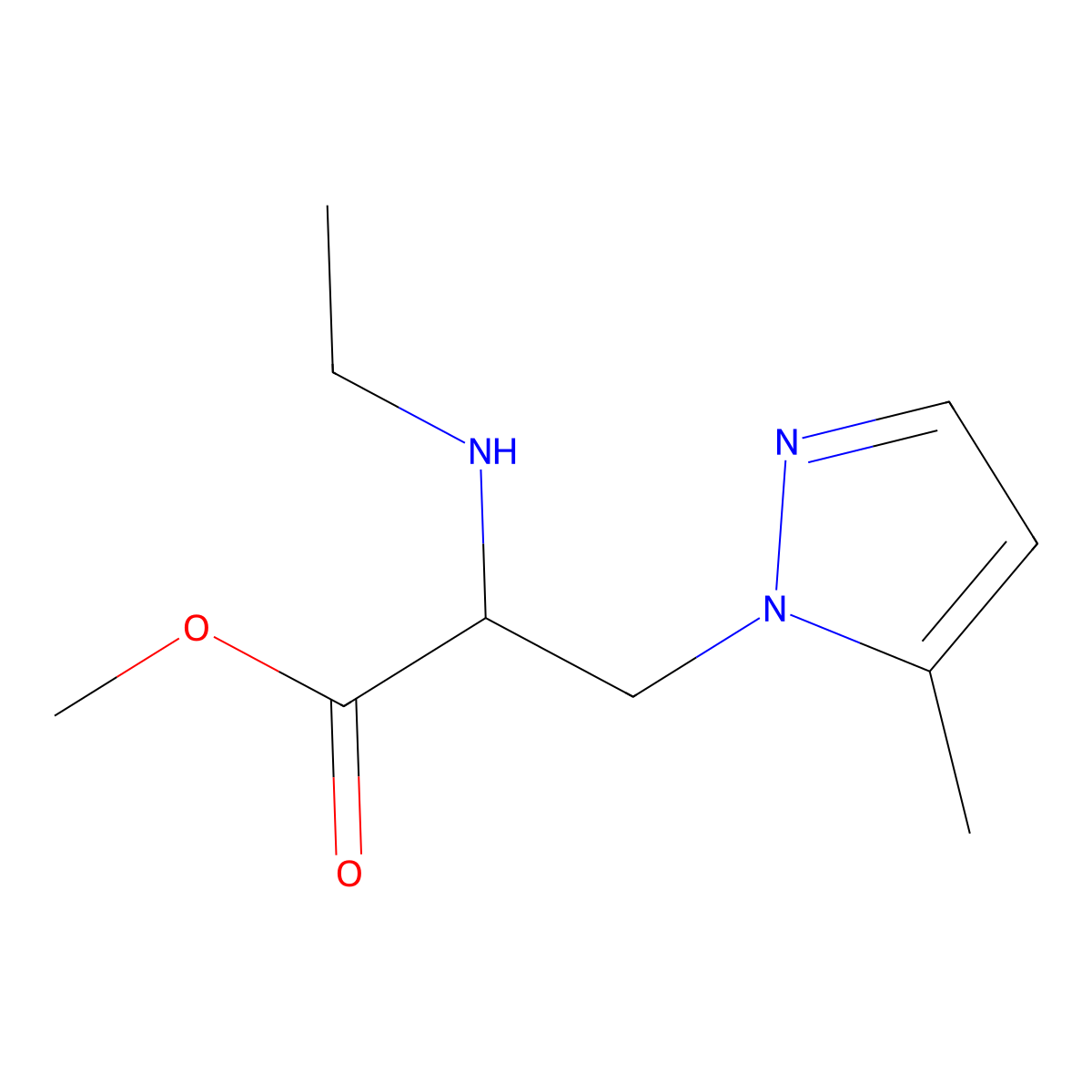 Methyl 2-(ethylamino)-3-(5-methyl-1h-pyrazol-1-yl)propanoate molecular structure, CAS 1342853-25-1