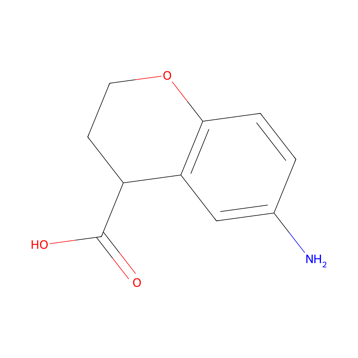 6-amino-3,4-dihydro-2H-1-benzopyran-4-carboxylic acid molecular structure, CAS 1342853-32-0
