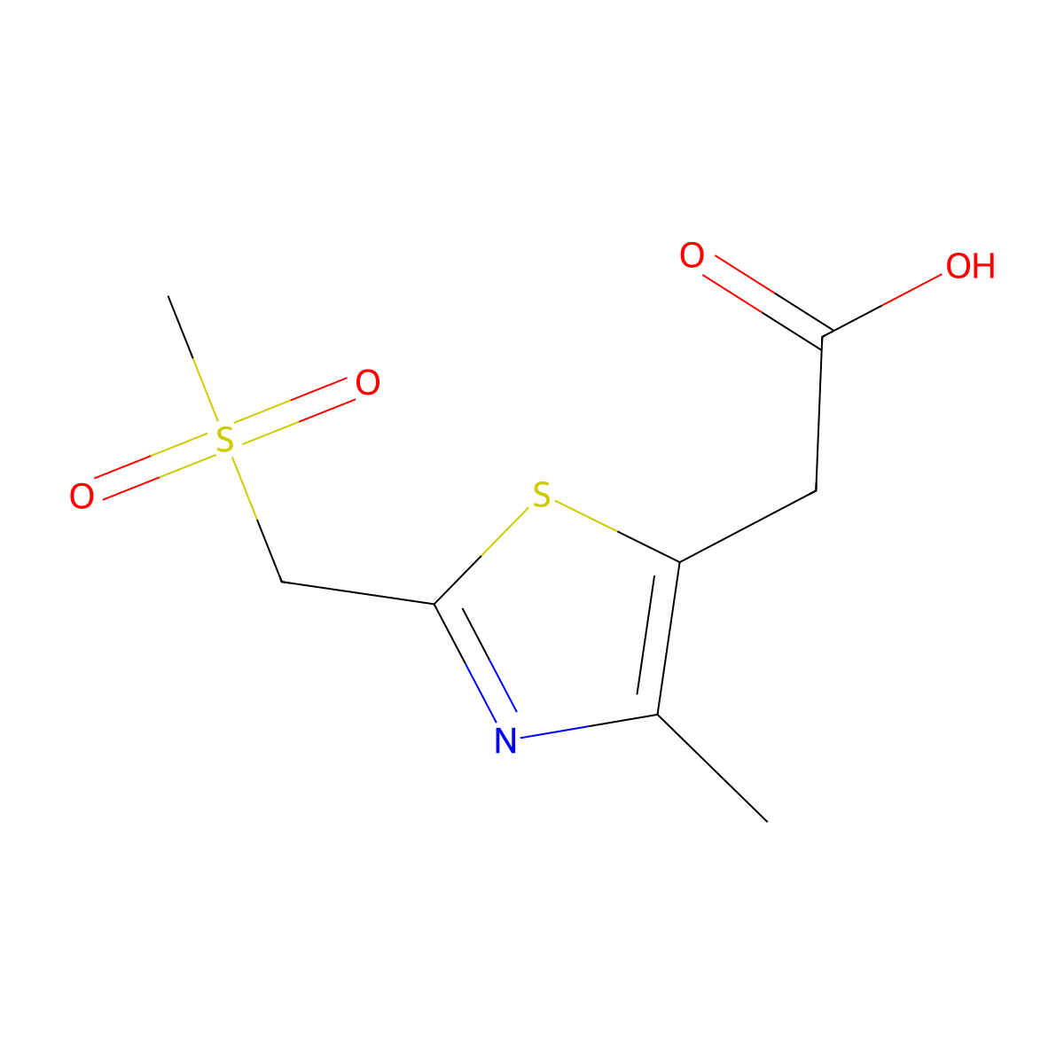 2-[2-(Methanesulfonylmethyl)-4-methyl-1,3-thiazol-5-yl]acetic acid molecular structure, CAS 1342856-35-2