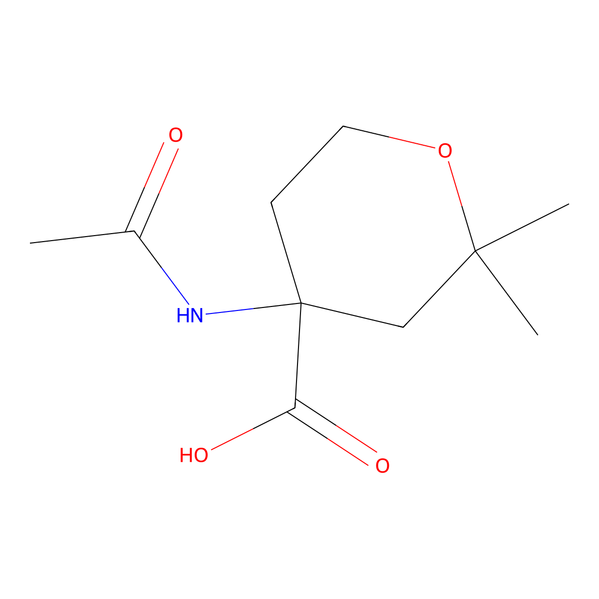 4-Acetamido-2,2-dimethyloxane-4-carboxylic acid molecular structure, CAS 1342857-57-1
