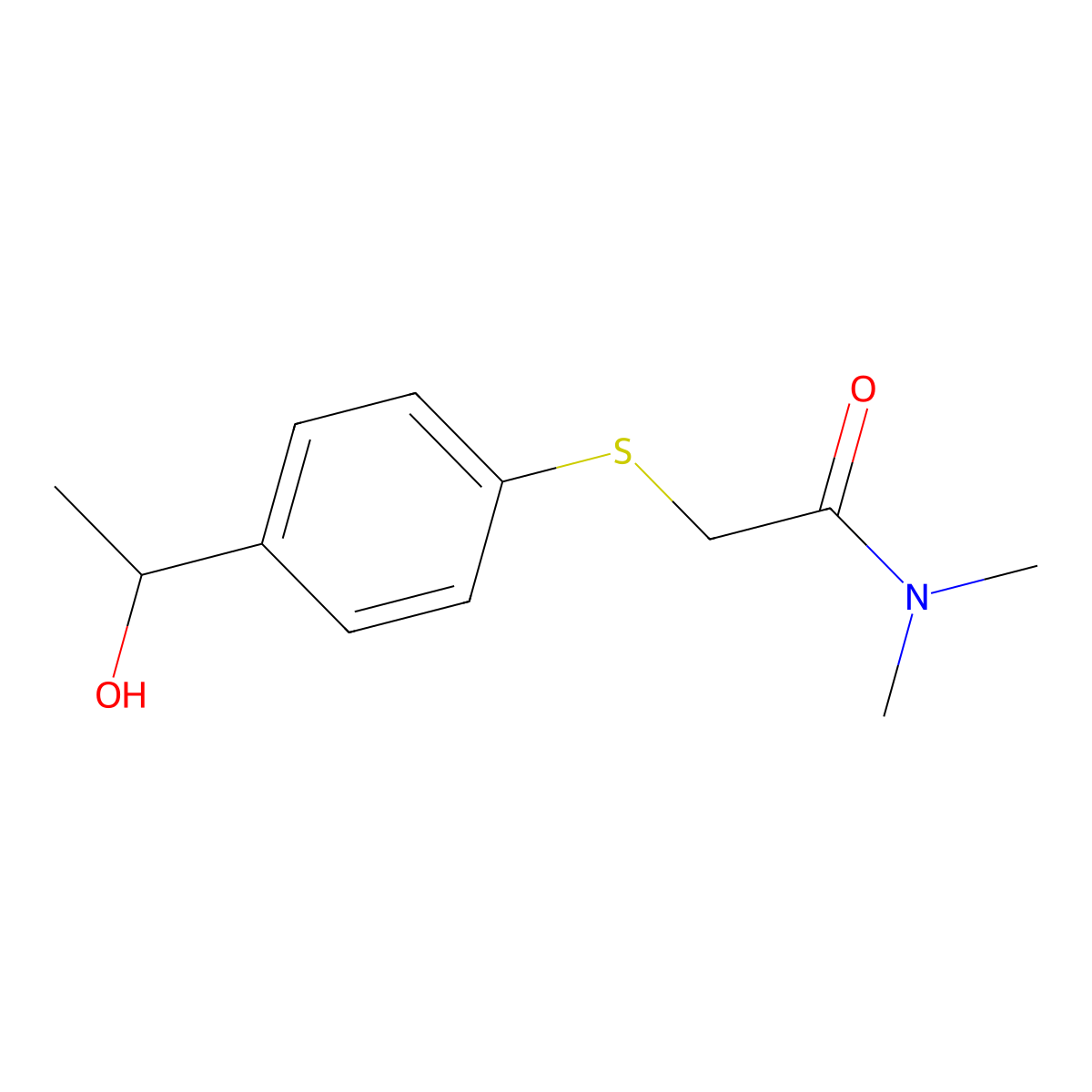 2-{[4-(1-hydroxyethyl)phenyl]sulfanyl}-N,N-dimethylacetamide molecular structure, CAS 1342865-98-8