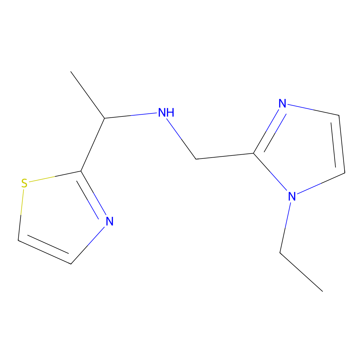 2-Thiazolemethanamine, N-[(1-ethyl-1H-imidazol-2-yl)methyl]-I+/--methyl- molecular structure, CAS 1342865-99-9