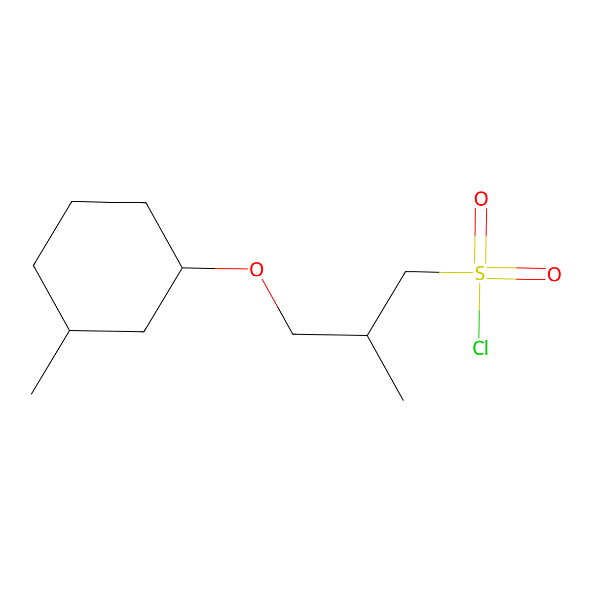 2-Methyl-3-((3-methylcyclohexyl)oxy)propane-1-sulfonyl chloride molecular structure, CAS 1342869-28-6