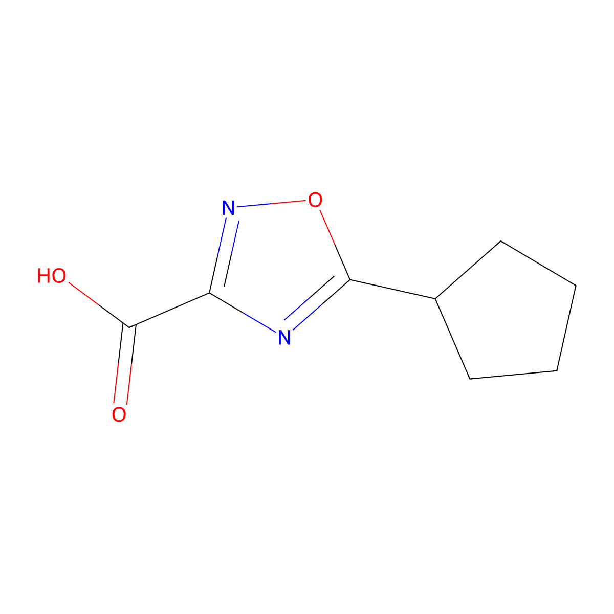 5-Cyclopentyl-1,2,4-oxadiazole-3-carboxylic acid molecular structure, CAS 1342874-00-3