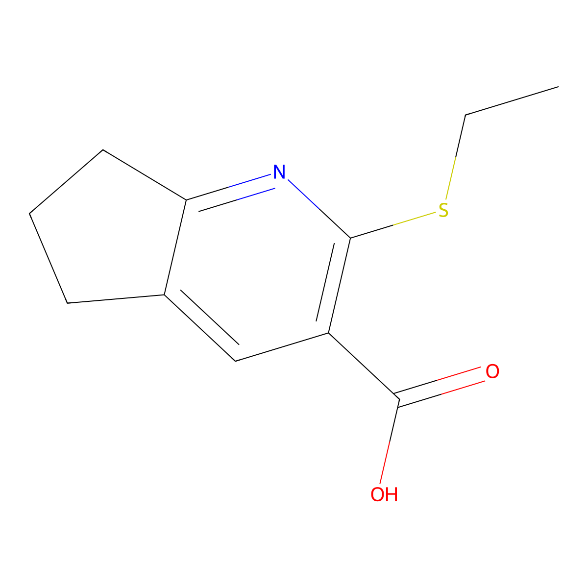 2-(ethylsulfanyl)-5H,6H,7H-cyclopenta[b]pyridine-3-carboxylic acid molecular structure, CAS 1342874-92-3
