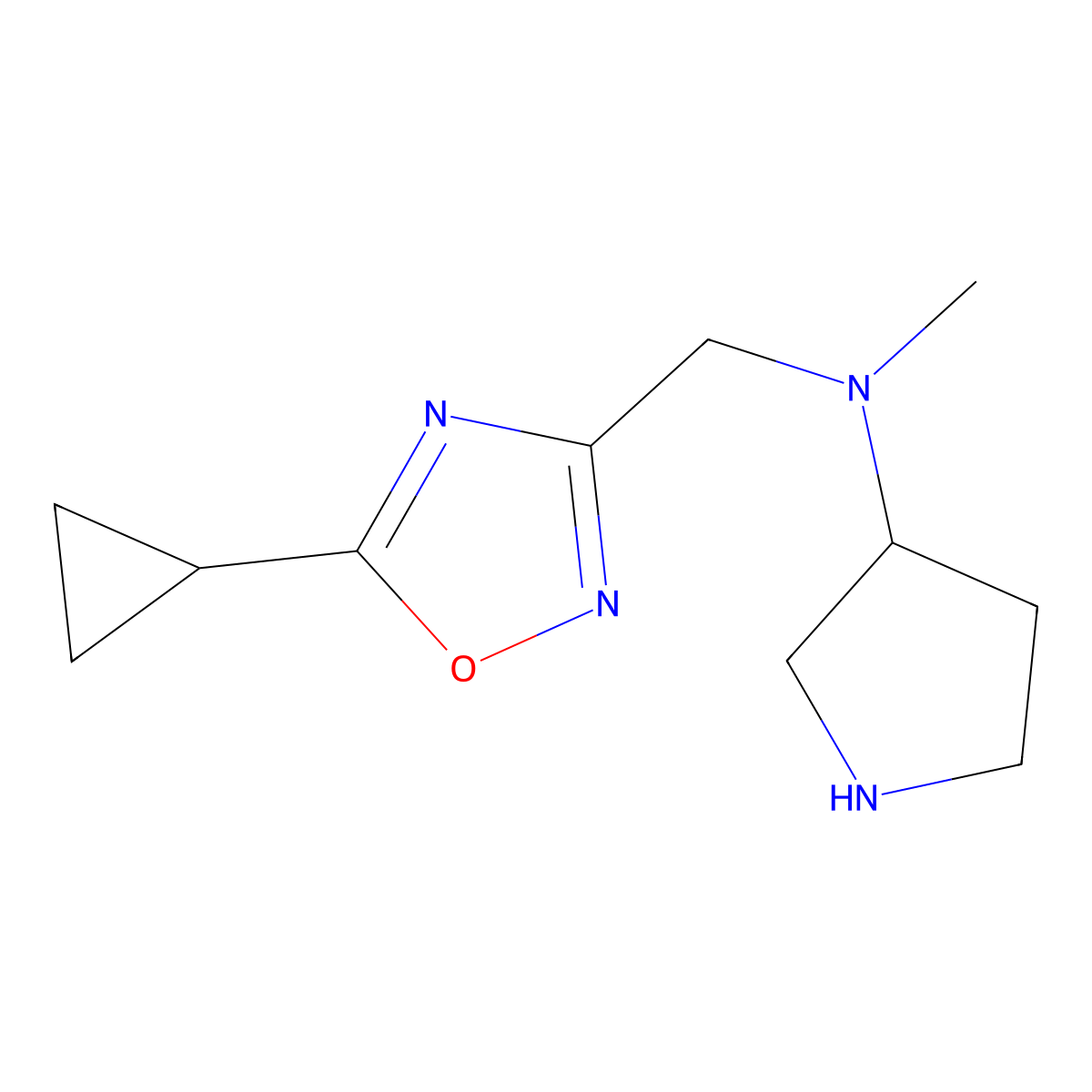 N-[(5-cyclopropyl-1,2,4-oxadiazol-3-yl)methyl]-N-methylpyrrolidin-3-amine molecular structure, CAS 1342876-20-3