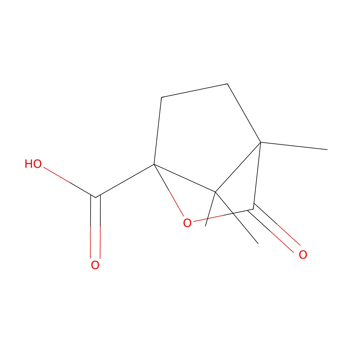 4,7,7-Trimethyl(2-oxabicyclo(2.2.1)hept-1-yl)carboxylic acid molecular structure, CAS 13429-83-9