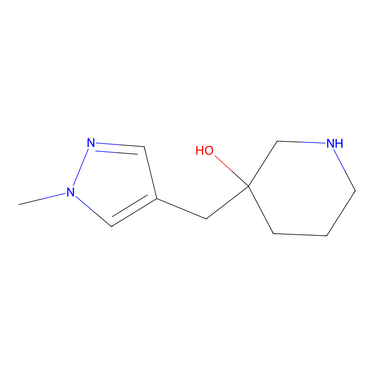 3-((1-Methyl-1h-pyrazol-4-yl)methyl)piperidin-3-ol molecular structure, CAS 1342903-94-9