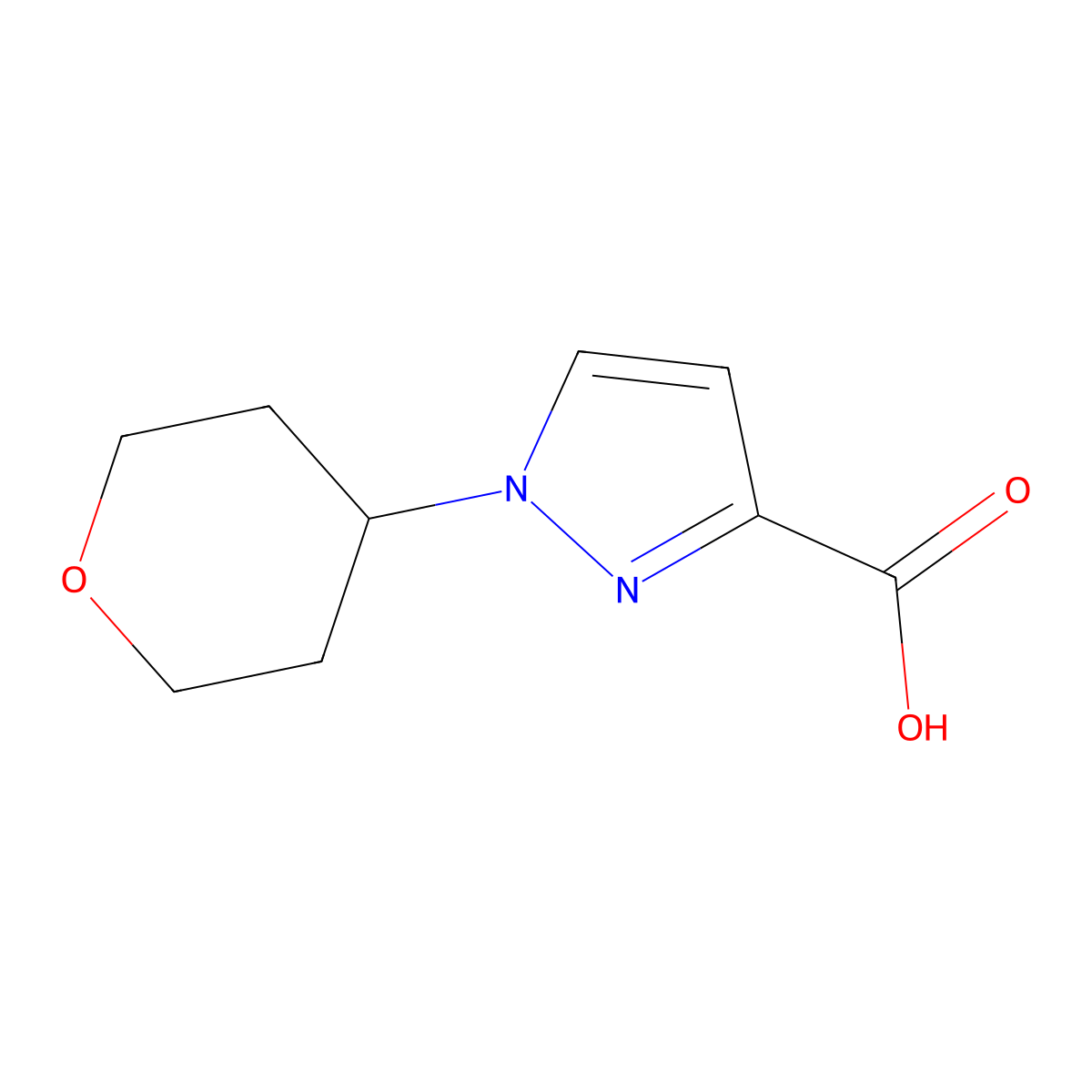 1-(oxan-4-yl)-1H-pyrazole-3-carboxylic acid molecular structure, CAS 1342905-27-4