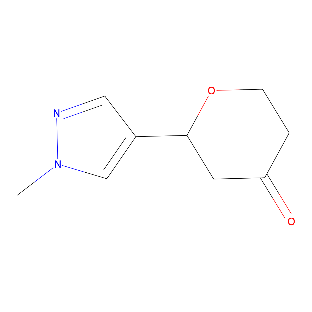 2-(1-methyl-1H-pyrazol-4-yl)oxan-4-one molecular structure, CAS 1342951-71-6