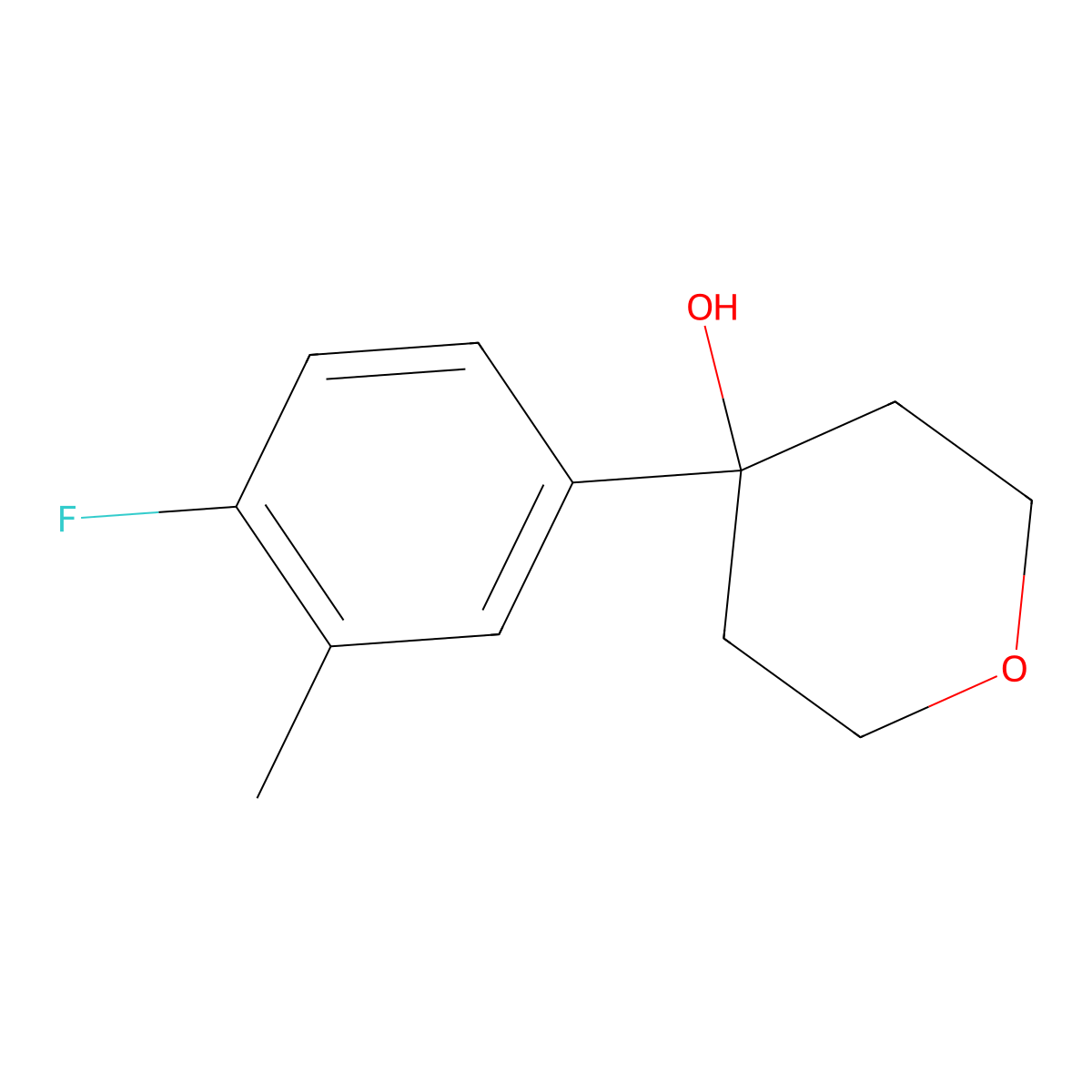 4-(4-fluoro-3-methylphenyl)tetrahydro-2H-pyran-4-ol molecular structure, CAS 1342958-88-6