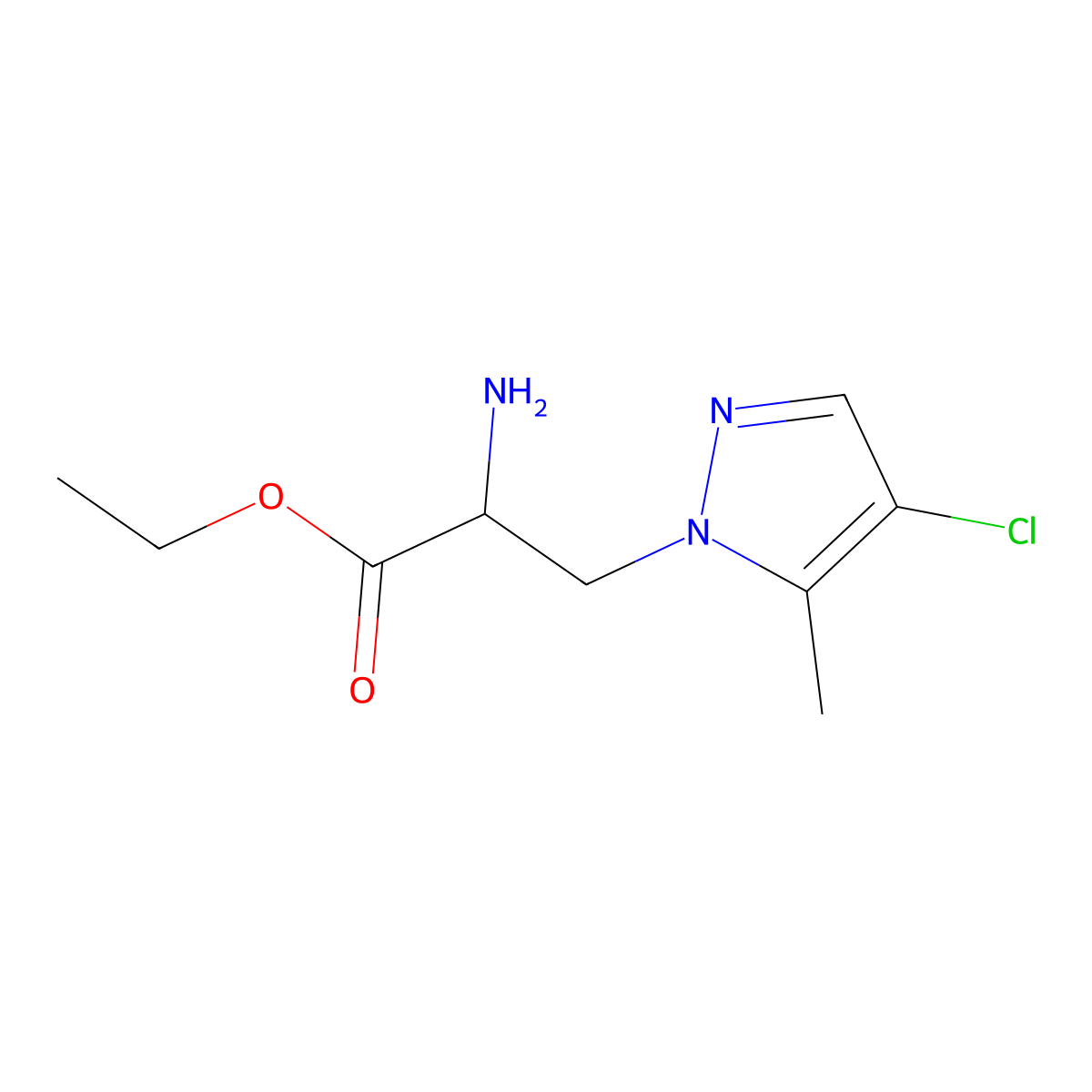 Ethyl 2-amino-3-(4-chloro-5-methyl-1h-pyrazol-1-yl)propanoate molecular structure, CAS 1342959-89-0