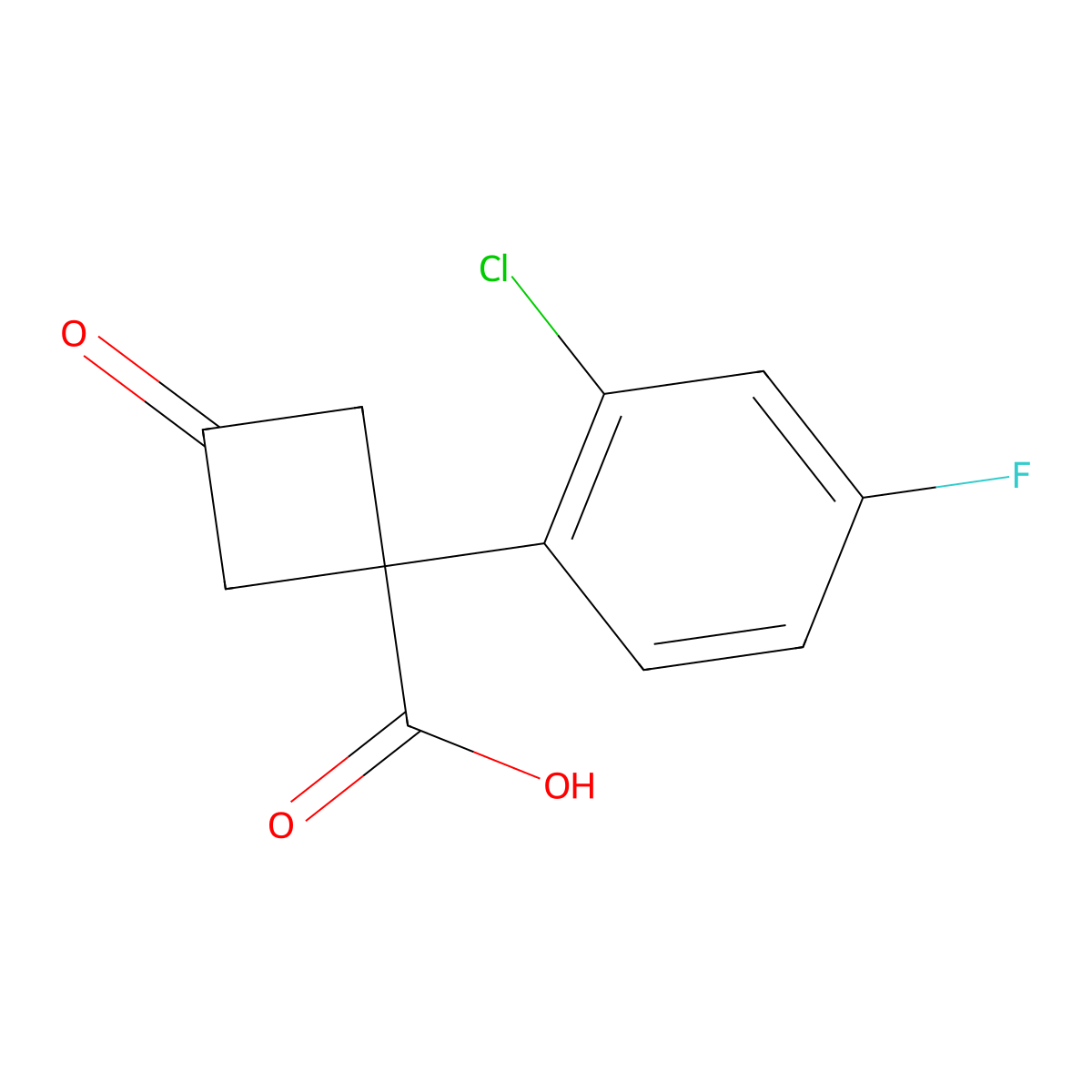 1-(2-Chloro-4-fluorophenyl)-3-oxocyclobutane-1-carboxylic acid molecular structure, CAS 1342971-33-8