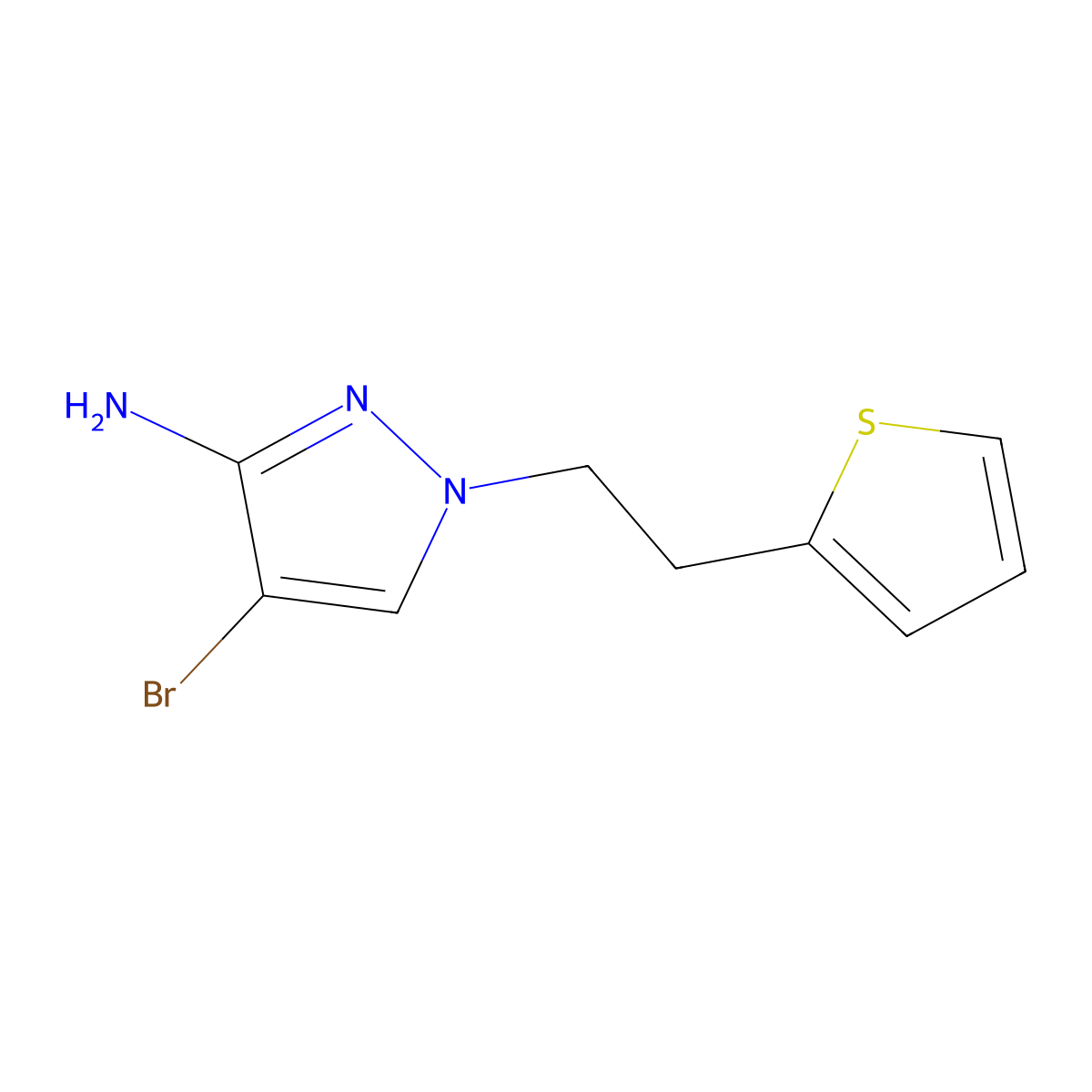 4-Bromo-1-[2-(thiophen-2-YL)ethyl]-1H-pyrazol-3-amine molecular structure, CAS 1342972-13-7