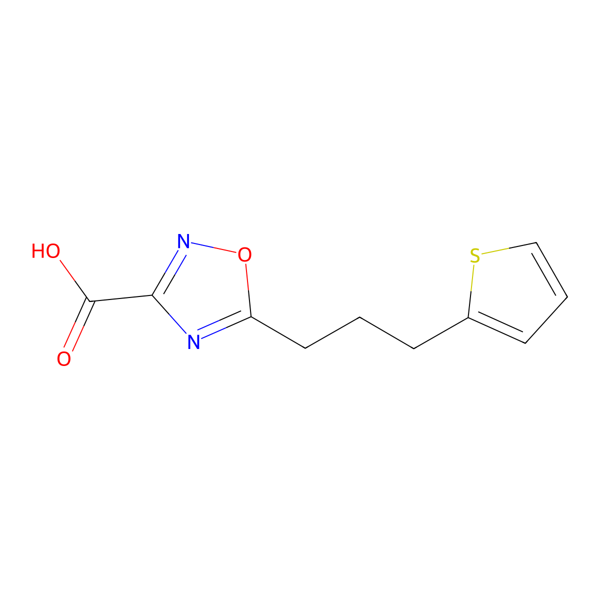 5-(3-(Thiophen-2-yl)propyl)-1,2,4-oxadiazole-3-carboxylic acid molecular structure, CAS 1342974-89-3