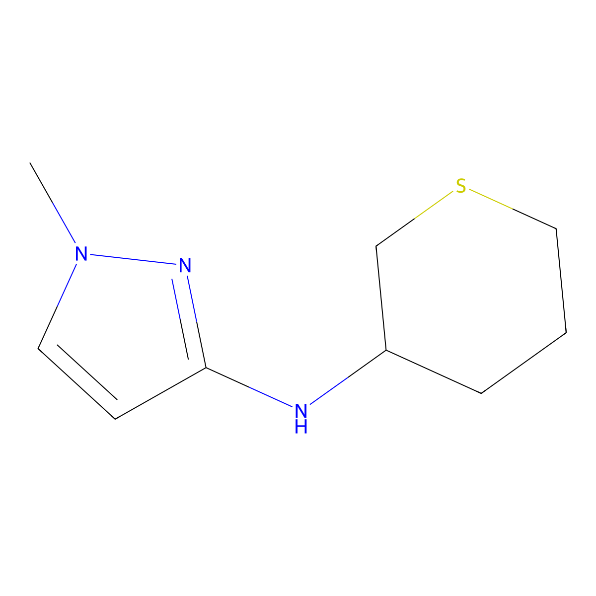 1-methyl-N-(thian-3-yl)-1H-pyrazol-3-amine molecular structure, CAS 1342977-32-5