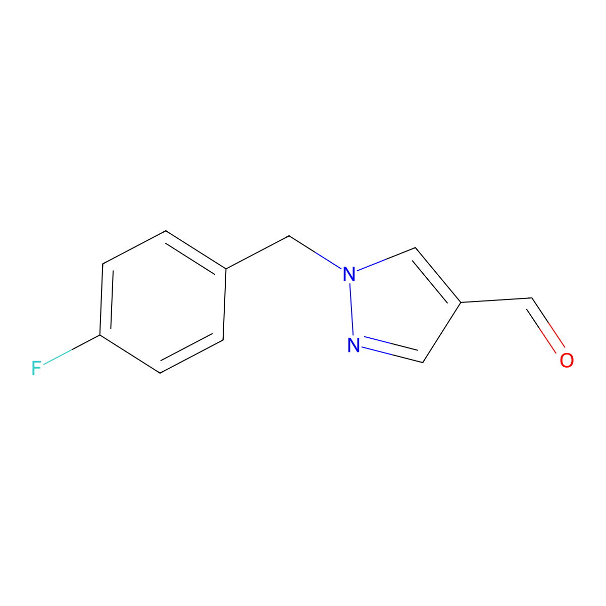 1-[(4-fluorophenyl)methyl]-1H-pyrazole-4-carbaldehyde molecular structure, CAS 1342979-38-7