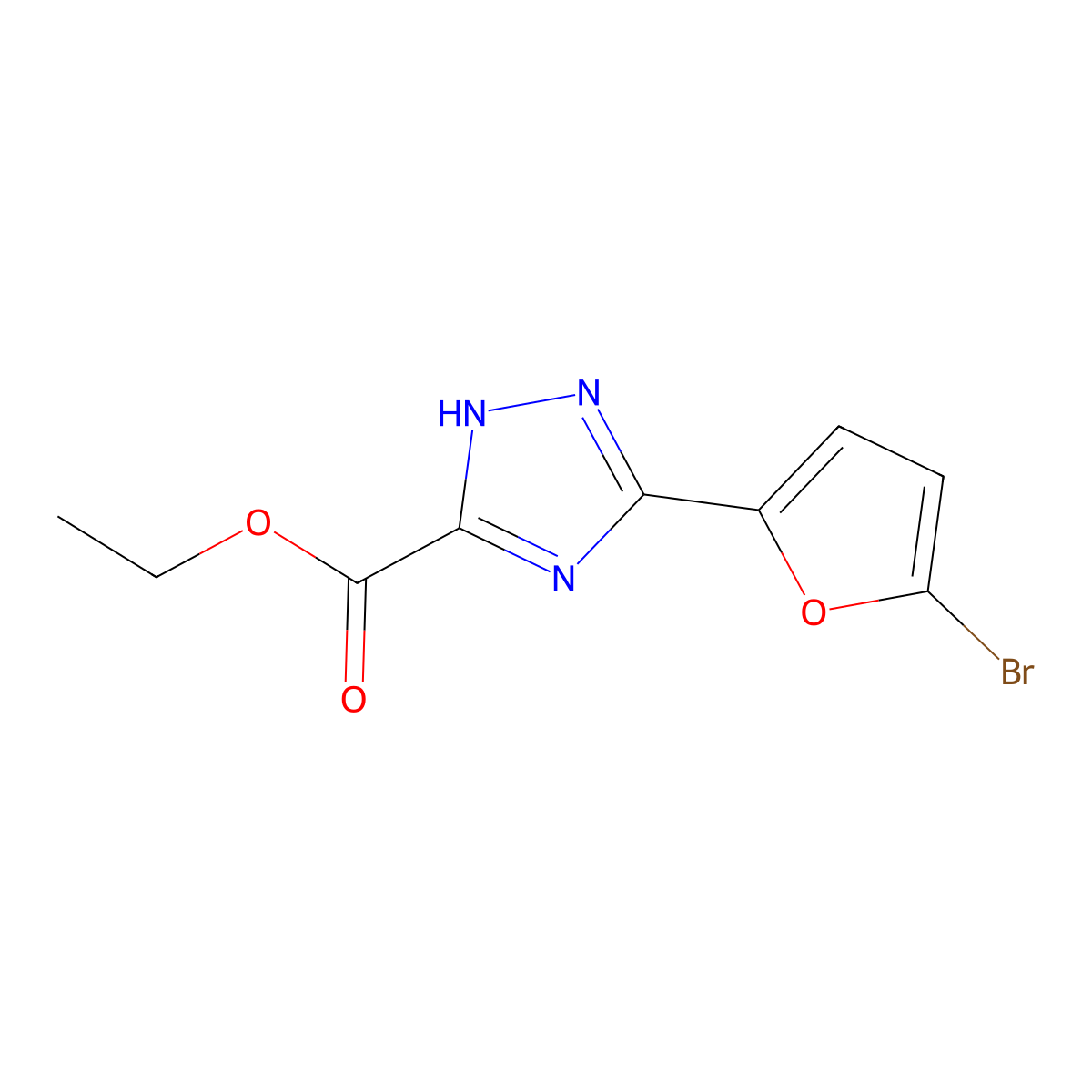 ethyl 3-(5-bromofuran-2-yl)-1H-1,2,4-triazole-5-carboxylate molecular structure, CAS 1342987-44-3