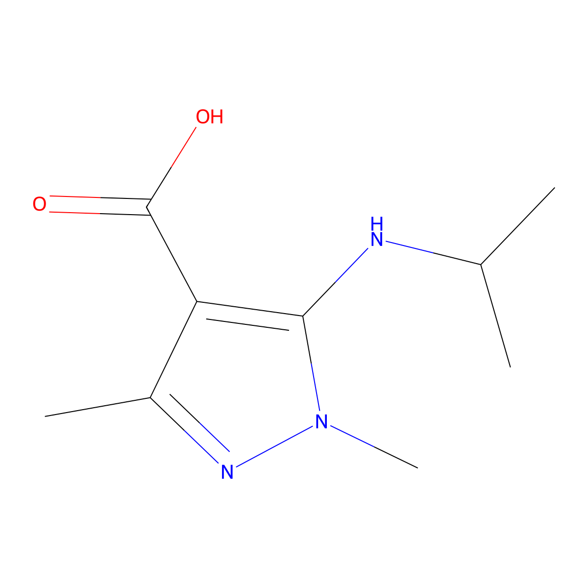 1,3-dimethyl-5-[(propan-2-yl)amino]-1H-pyrazole-4-carboxylic acid molecular structure, CAS 1342988-95-7