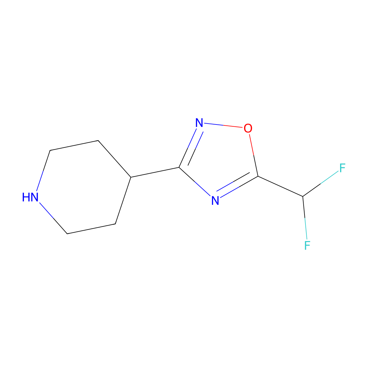 4-[5-(Difluoromethyl)-1,2,4-oxadiazol-3-yl]piperidine molecular structure, CAS 1342993-60-5